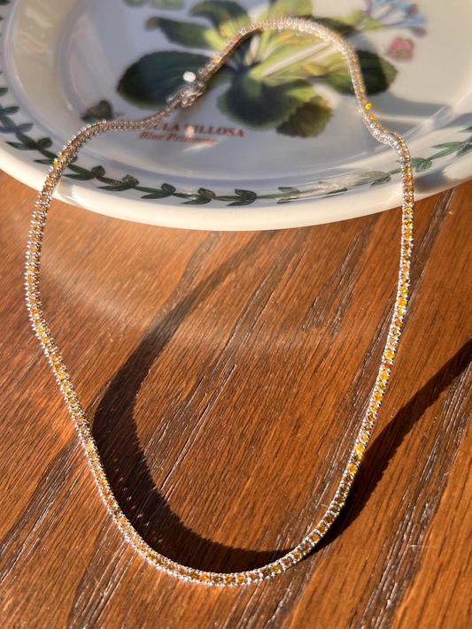 FANCY Intense YELLOW Orange Green 4.7 Carat DIAMOND Riviera Vintage Necklace Tennis w/ Certificate Chain 14k Gold
