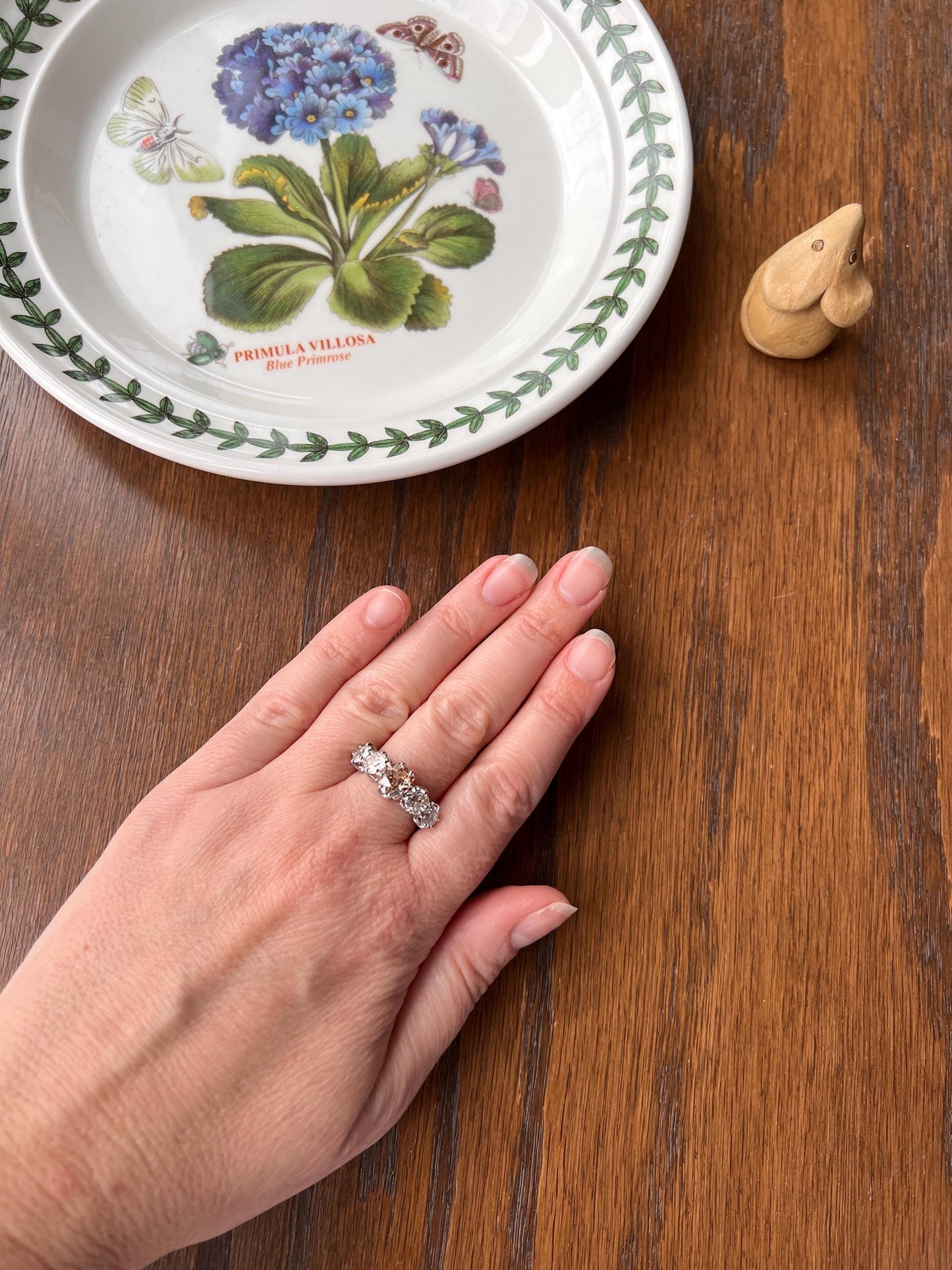 Fancy BROWN Antique Three Carat Old MINE Cut Cognac & White Transitional Diamond Five Stone Vintage Ring 18k White Gold Gift Stacker 3ct OmC