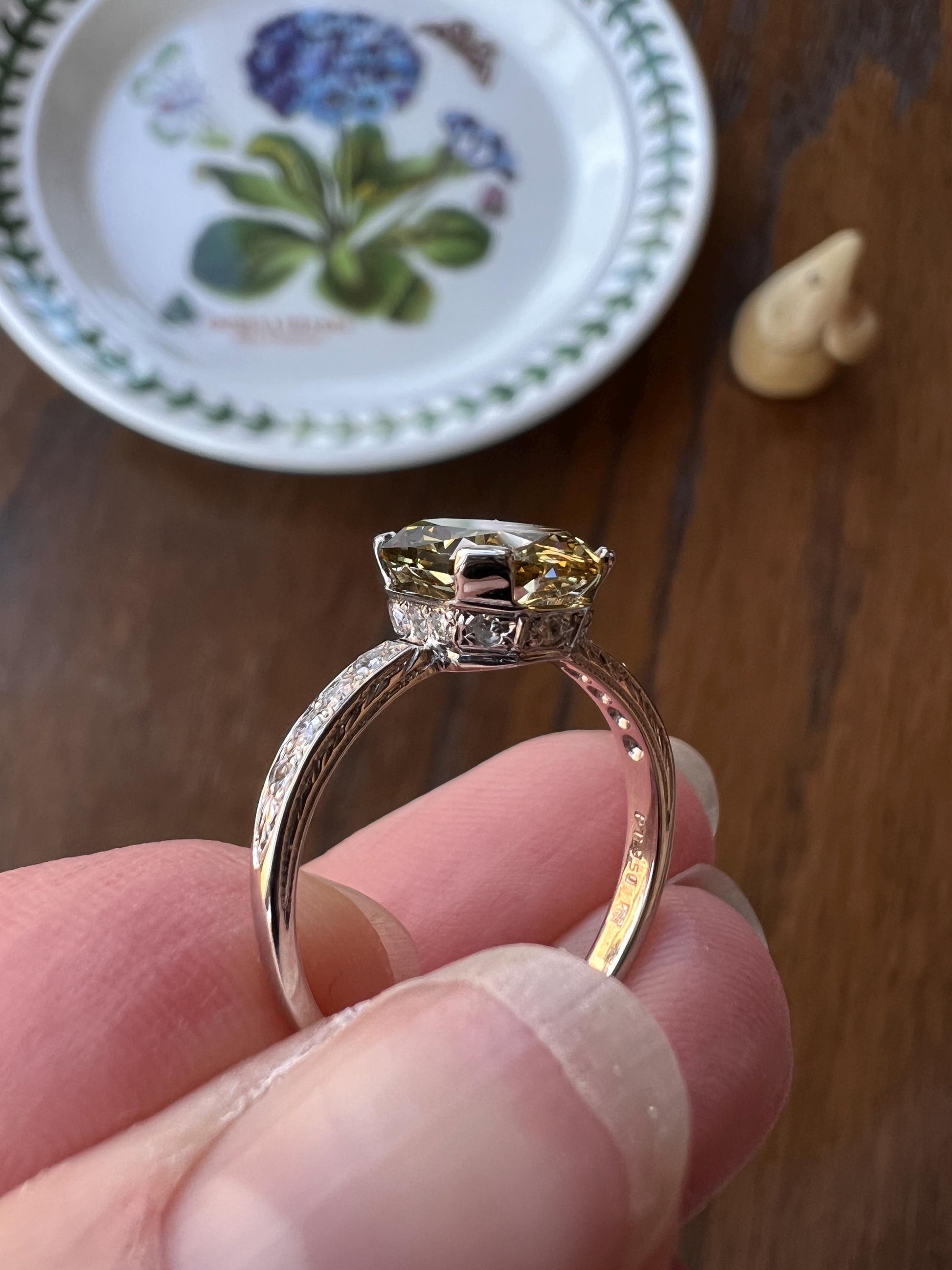 Fancy BROWN Yellow Eye Clean Elongated Octagon Brilliant Cut DIAMOND Ring 2.5 Carat Tdw Platinum Hidden Halo Engagement Solitaire Gift Rare