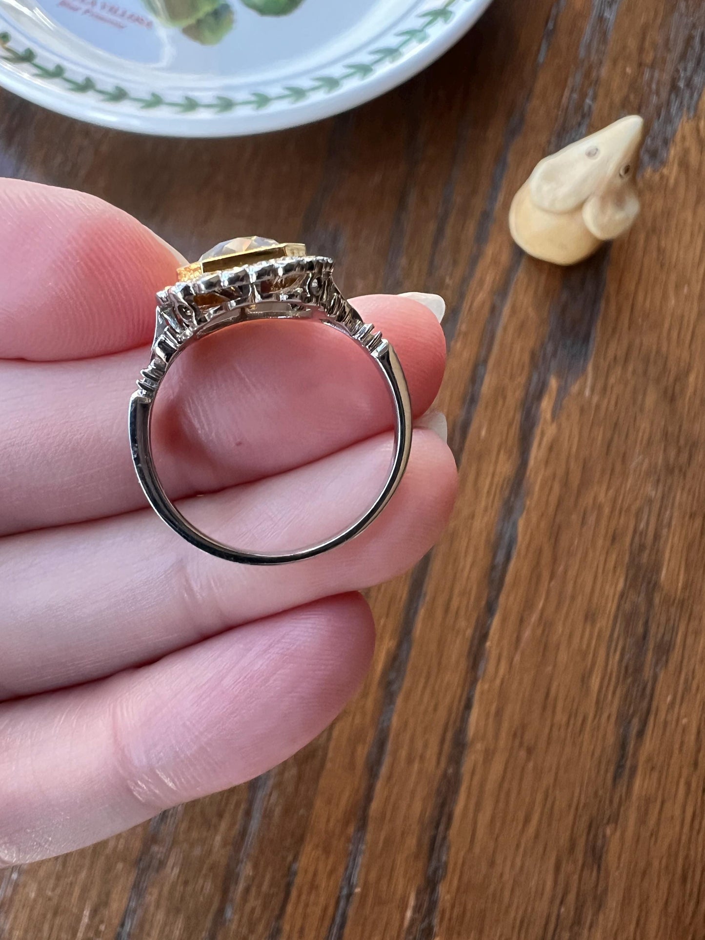 Edwardian 2.3 Carat Tdw Antique Fancy BROWN Yellow Old European Cut DIAMOND Halo Ring Platinum 18k Gold Ornate Stacker Scalloped Cognac OeC