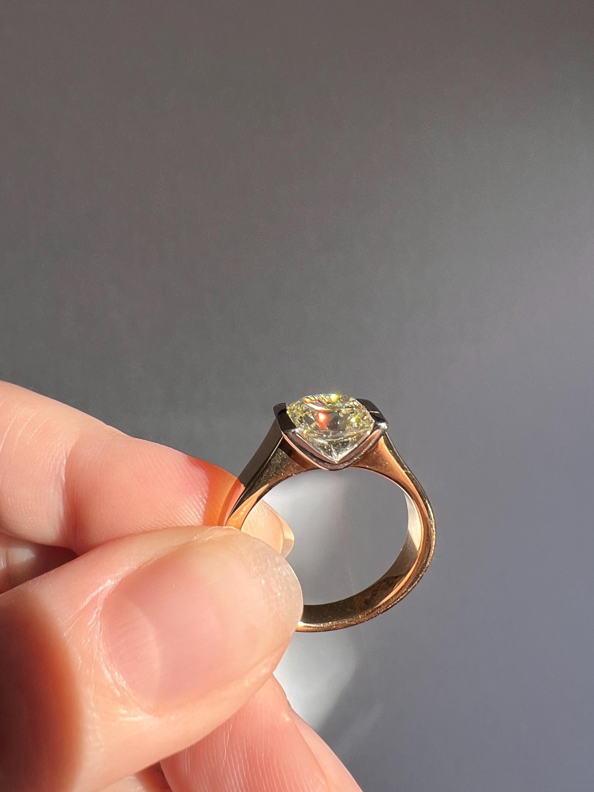 Pale Yellow VVS Eye Clean 1.18 Carat Cushion Cut DIAMOND Ring w/ CERT. French Vintage Solitaire 18k Gold Tension Bezel Engagement Gift Rare