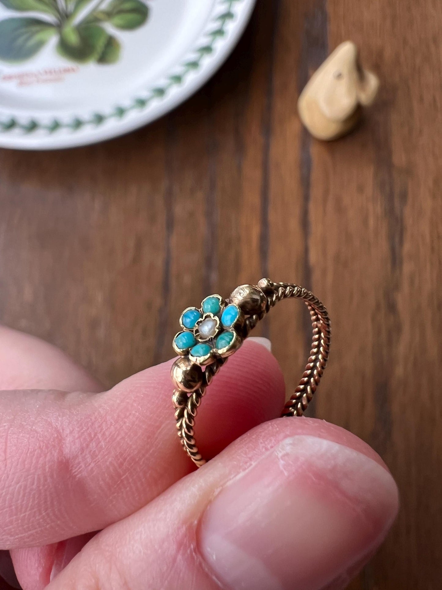 FORGET ME NOT Floral The Sweetest Antique Love Token Ring Gift Victorian Antique 18k Gold Pop of Color Ringstack French Belle Epoque Floral