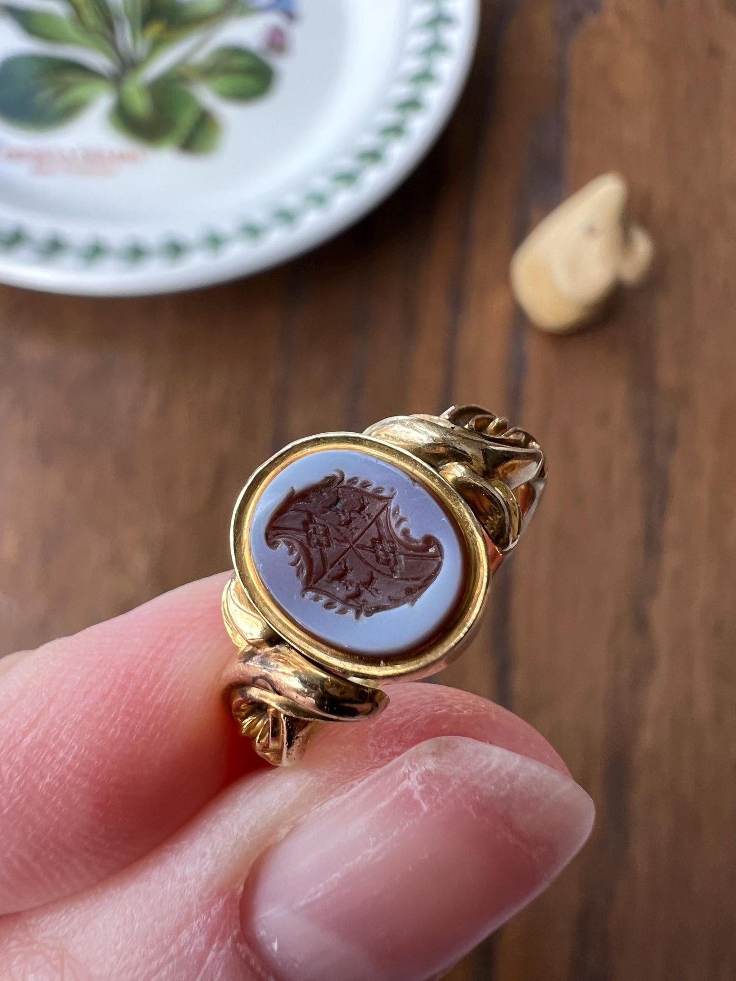 2 For 1!! Intaglio FLIP Ring Antique Spinner Crest Coat of Arms Monogram Carnelian Sardonyx Engraved M A ? Stag Shield Signet Ring Victorian