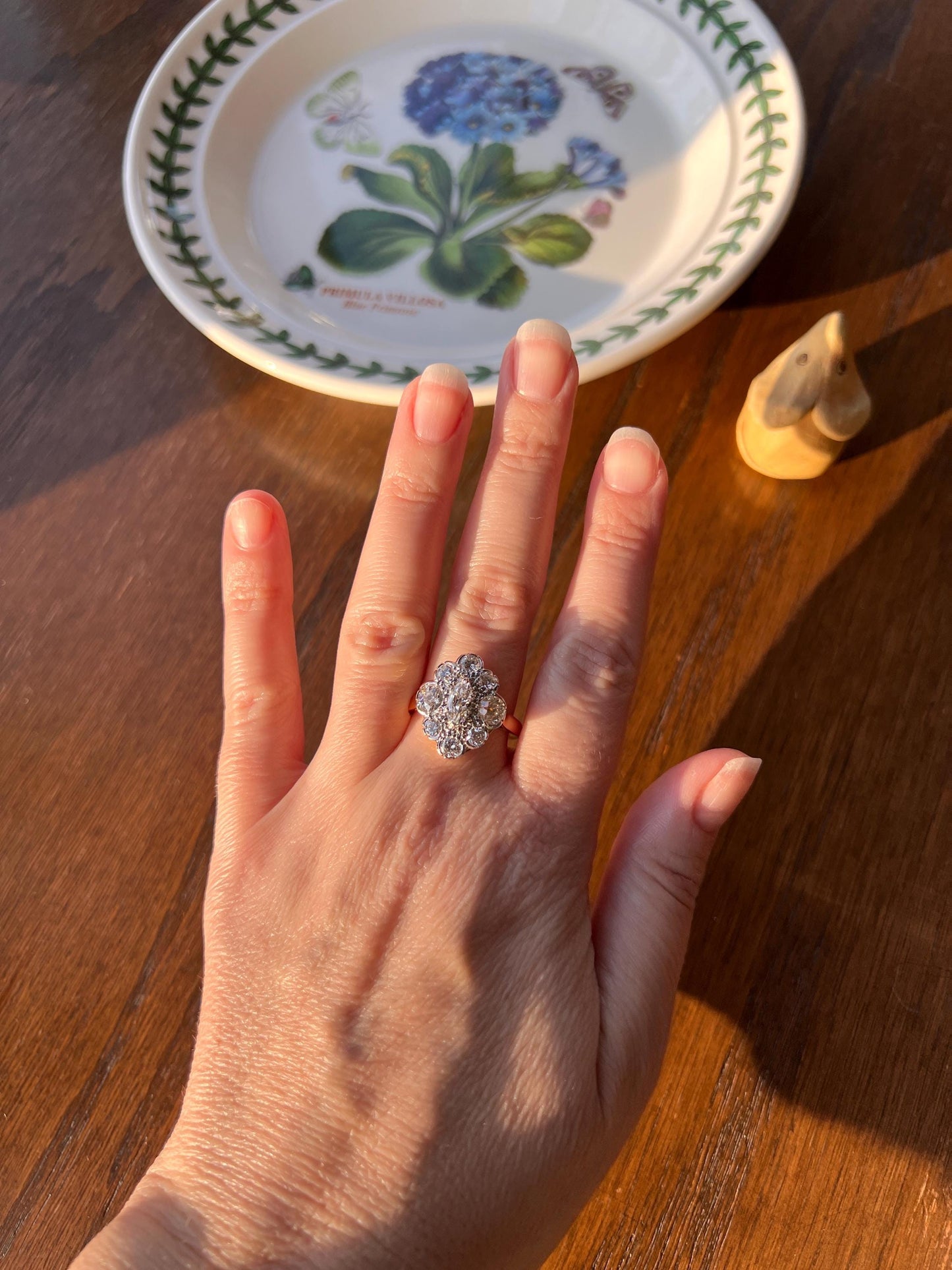 MARQUISE Antique Old Mine Cut 2.4 Carat DIAMOND Daisy Cluster Ring Eye Clean Fiery Vintage Brilliant Halo NineStone Stacker 18k Gold French