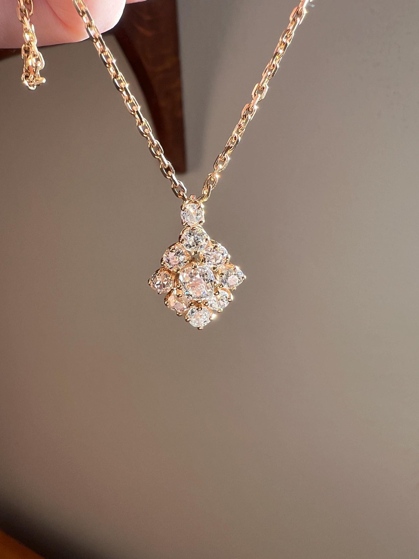 French Antique 2.2 Carat Old Mine Cut DIAMOND Dangle Daisy Cluster PENDANT Daisy 18k Yellow Gold on Chain Bridal Something Old OMC Neckmess