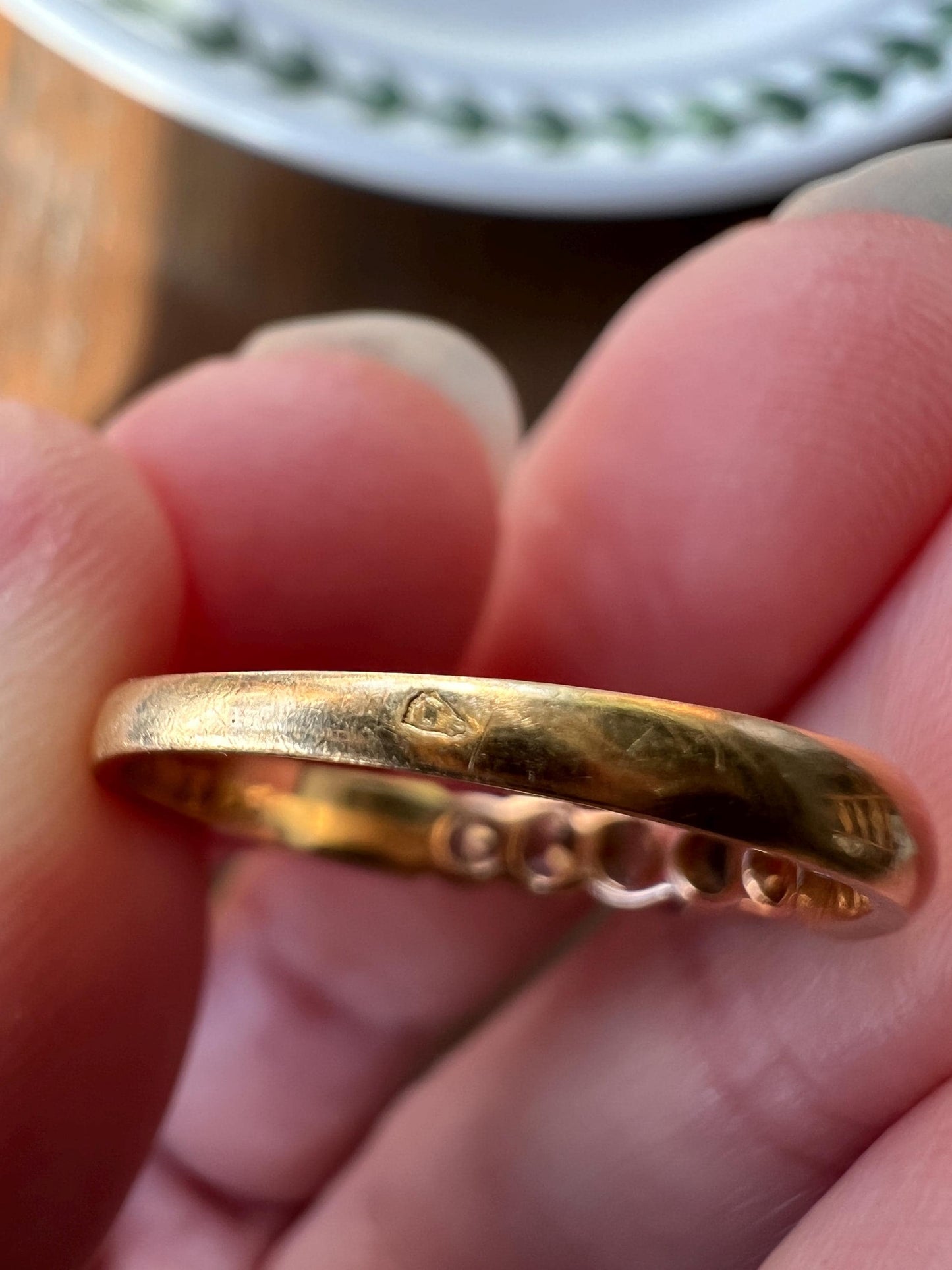 Five Stone Old Mine Cut DIAMOND Ring Victorian French Antique Hallmark 18k Gold Wedding Band Stacker Romantic Gift Dainty Minimalist OMC