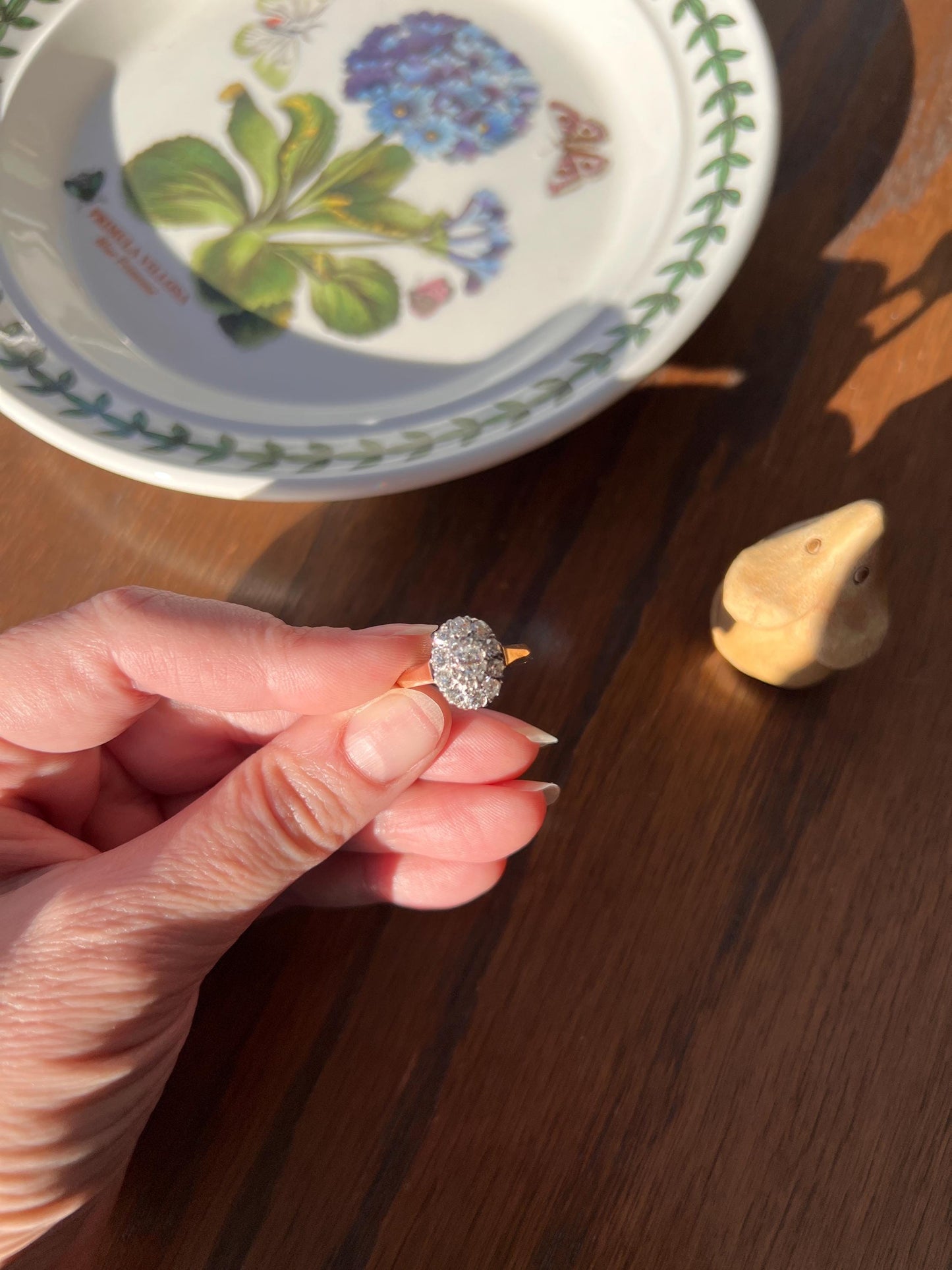 OVAL 1.5 Carat Old Mine Cut DIAMOND Cluster Ring Victorian French Antique Hallmark 18k Gold Rosy Band Stacker Romantic Gift OMC