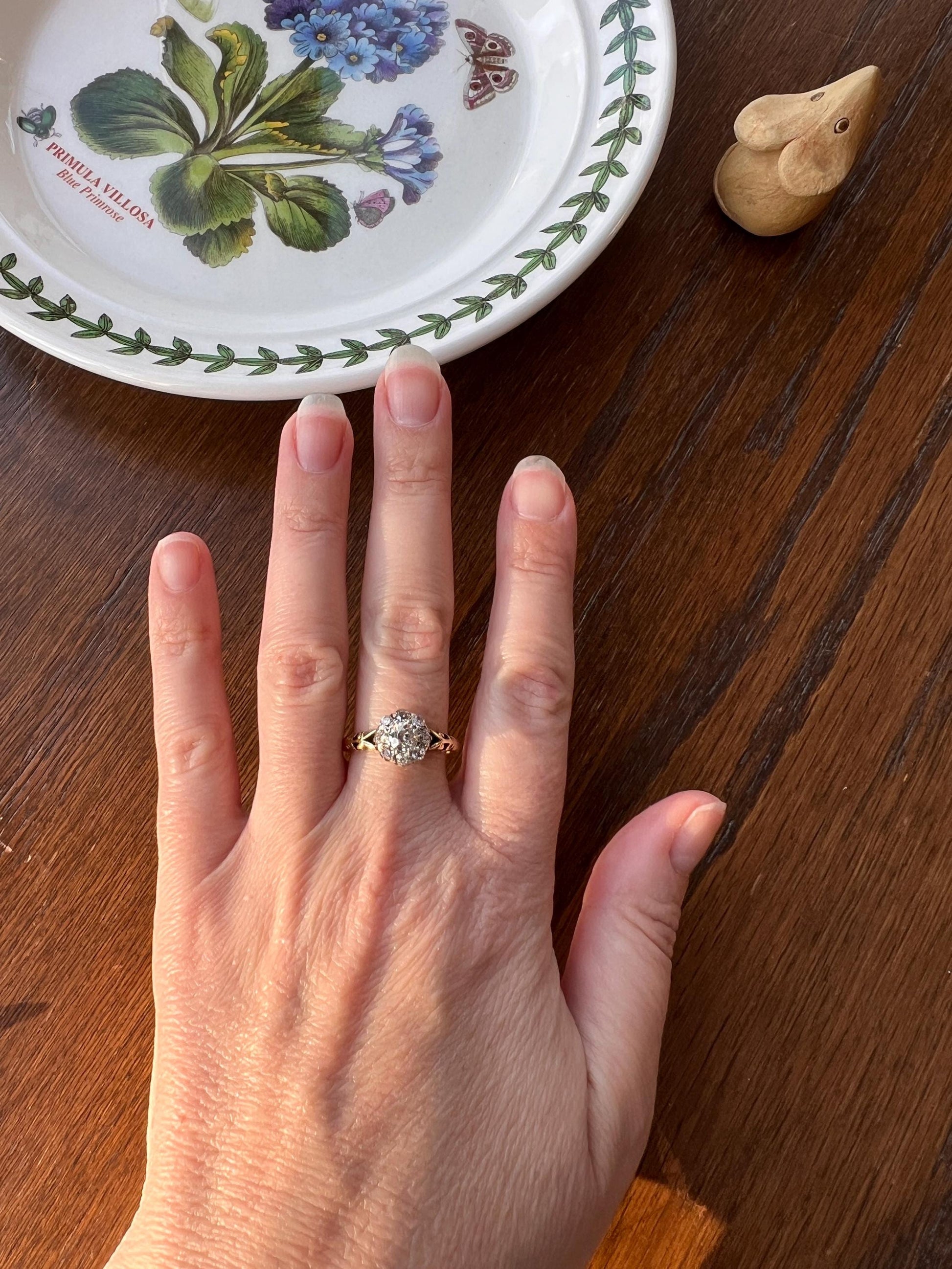 Ornate 1 Carat Daisy Cluster Old Mine Cut DIAMOND Ring Victorian Antique 18k Gold Scrolled Band Stacker Romantic Gift Nine Stone 1Ctw OMC