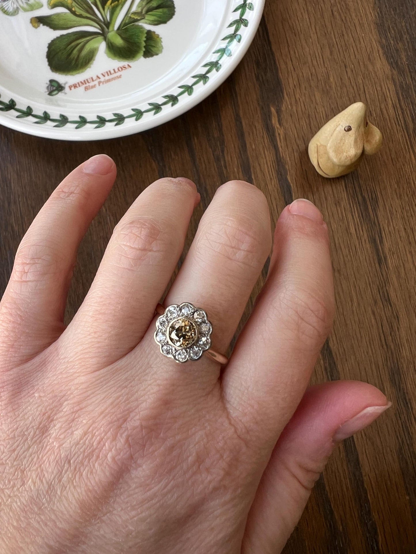 Wonderful Antique 1.1 Carat Tdw Fancy Light BROWN & White Old Mine Cut DIAMOND Halo Cluster Ring 14k Gold Gift Champagne Daisy Stacker OMC