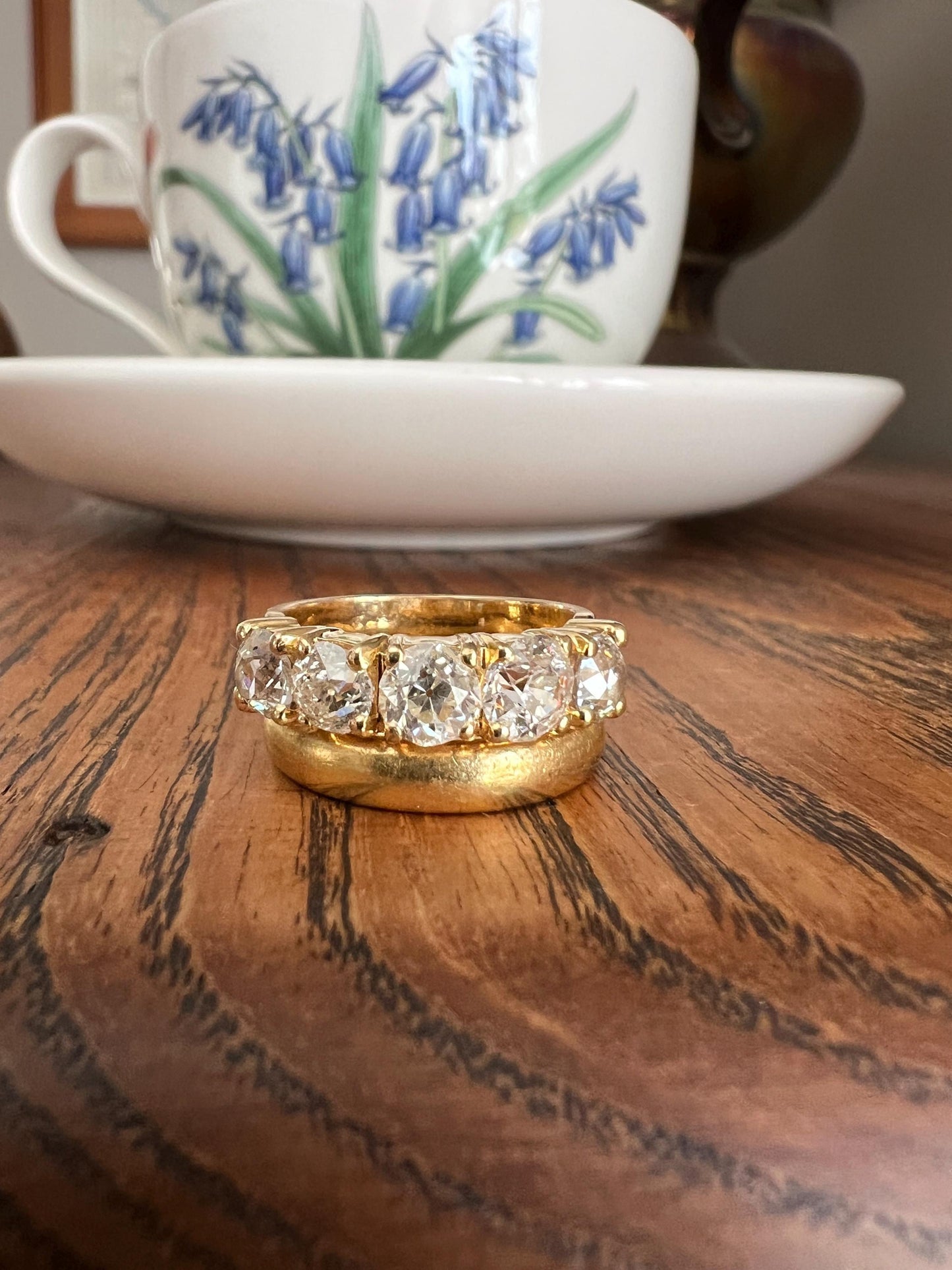 Chunky 2 1/2 Carat Old Mine Cut Antique DIAMOND Five Stone Band Line Ring 18k Gold French Vintage Setting Stacker 2.5Ctw OmC Wedding Gift