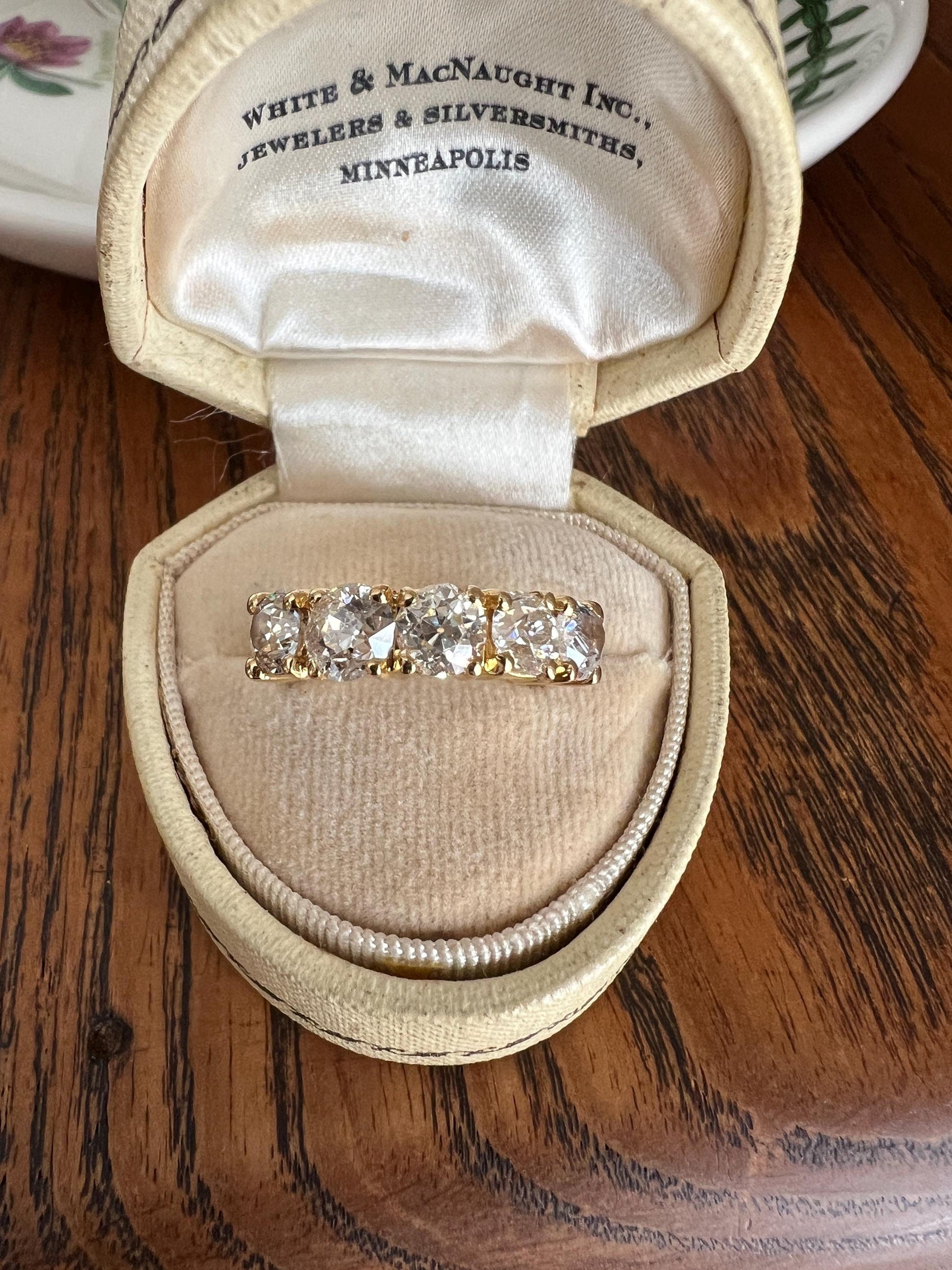 Chunky 2 1/2 Carat Old Mine Cut Antique DIAMOND Five Stone Band Line Ring 18k Gold French Vintage Setting Stacker 2.5Ctw OmC Wedding Gift