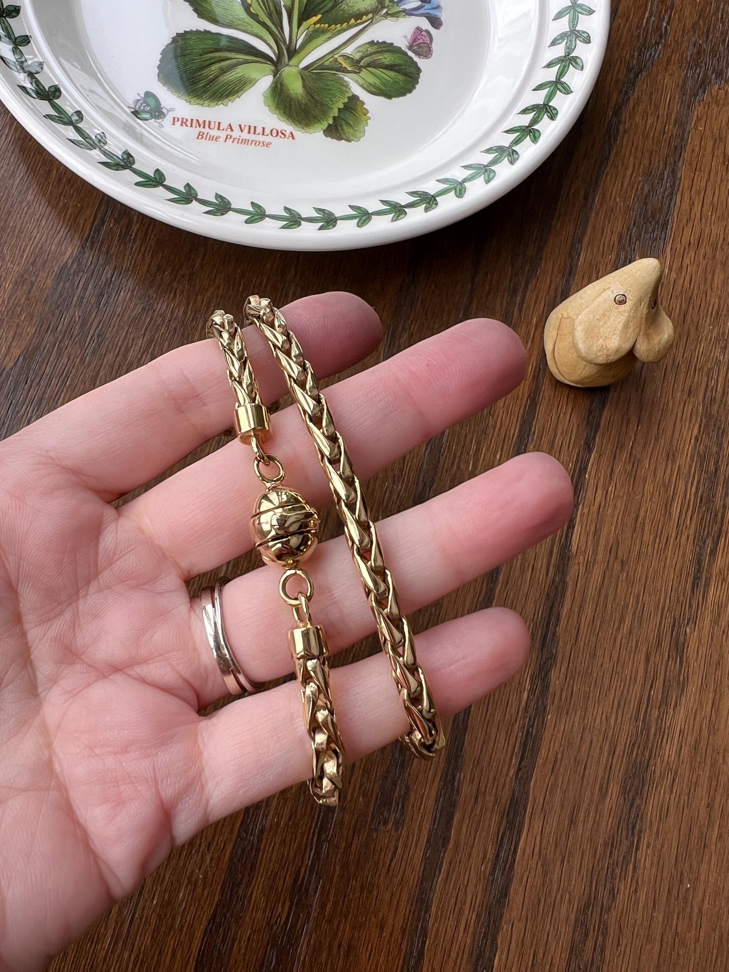 Vintage Gold Fill Plated Chunky Wheat Foxtail Link CHAIN Necklace Found in France Ball Clasp Ornament Neckmess Neckstack Round Box