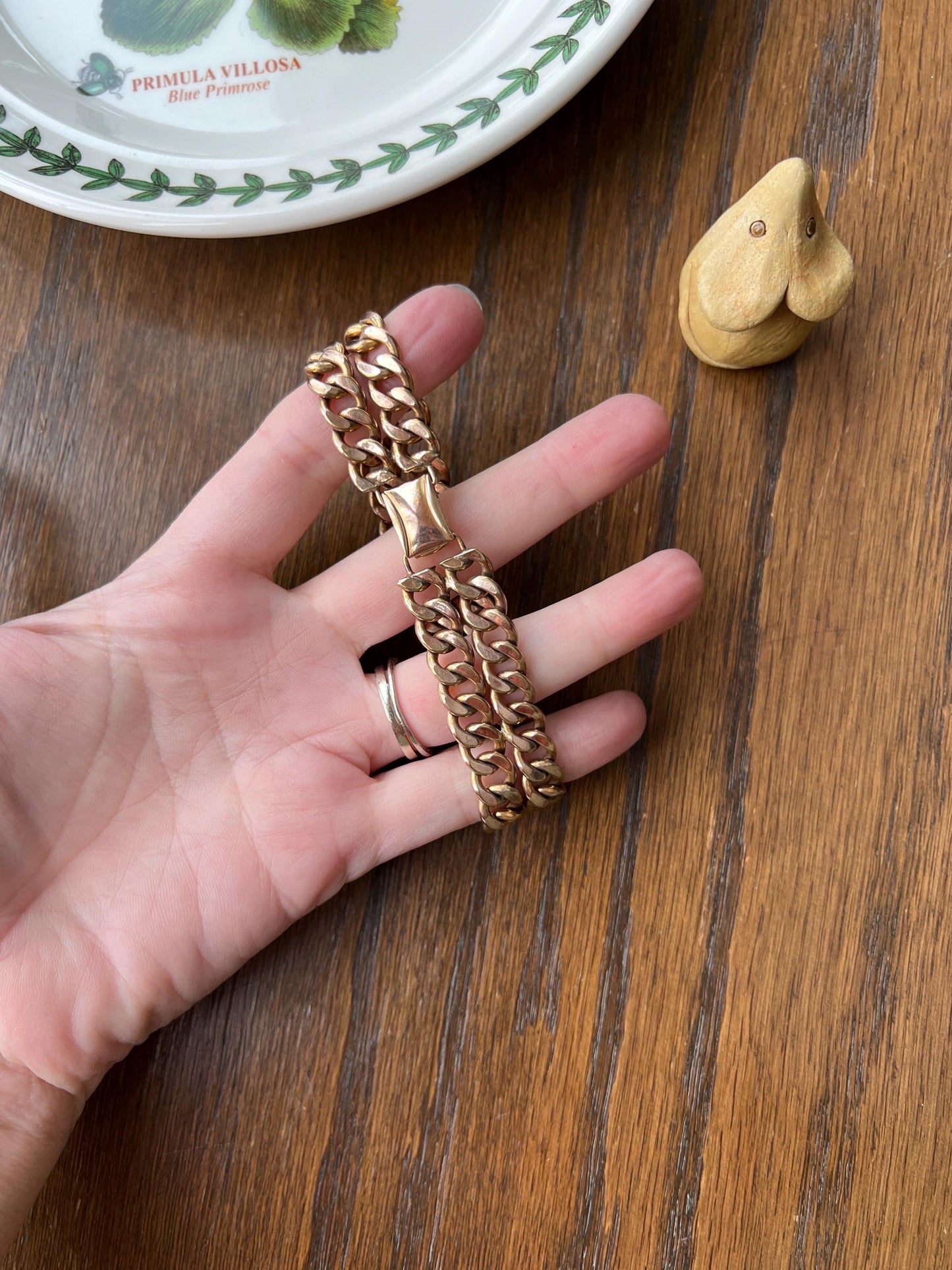 Vintage to Antique Rose Gold Fill Chunky Double Curb Link CHAIN Wide BRACELET Found in France Flat Cuban Link Rosy Wriststack