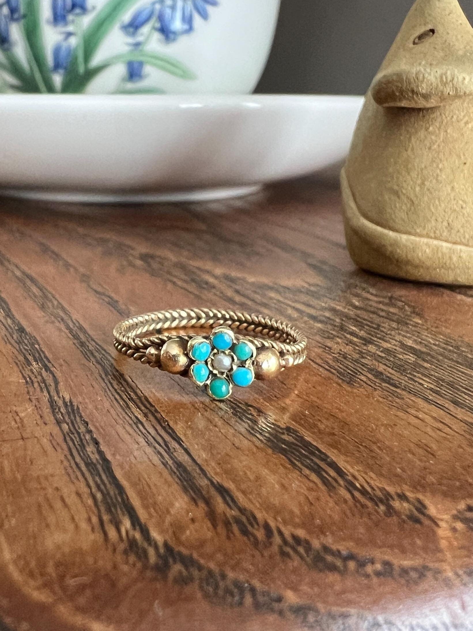 FORGET ME NOT Floral The Sweetest Antique Love Token Ring Gift Victorian Antique 18k Gold Pop of Color Ringstack French Belle Epoque Floral