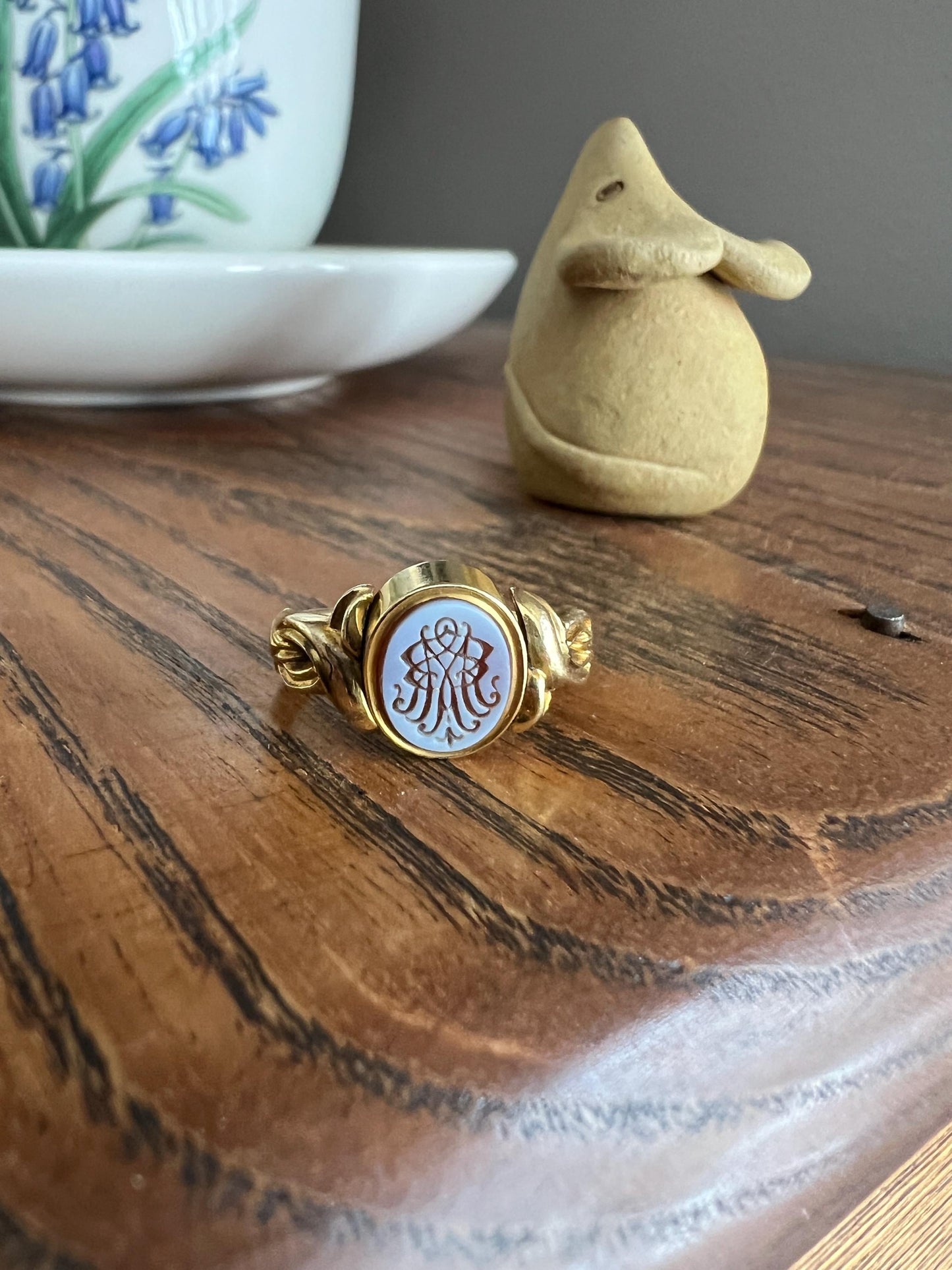 2 For 1!! Intaglio FLIP Ring Antique Spinner Crest Coat of Arms Monogram Carnelian Sardonyx Engraved M A ? Stag Shield Signet Ring Victorian