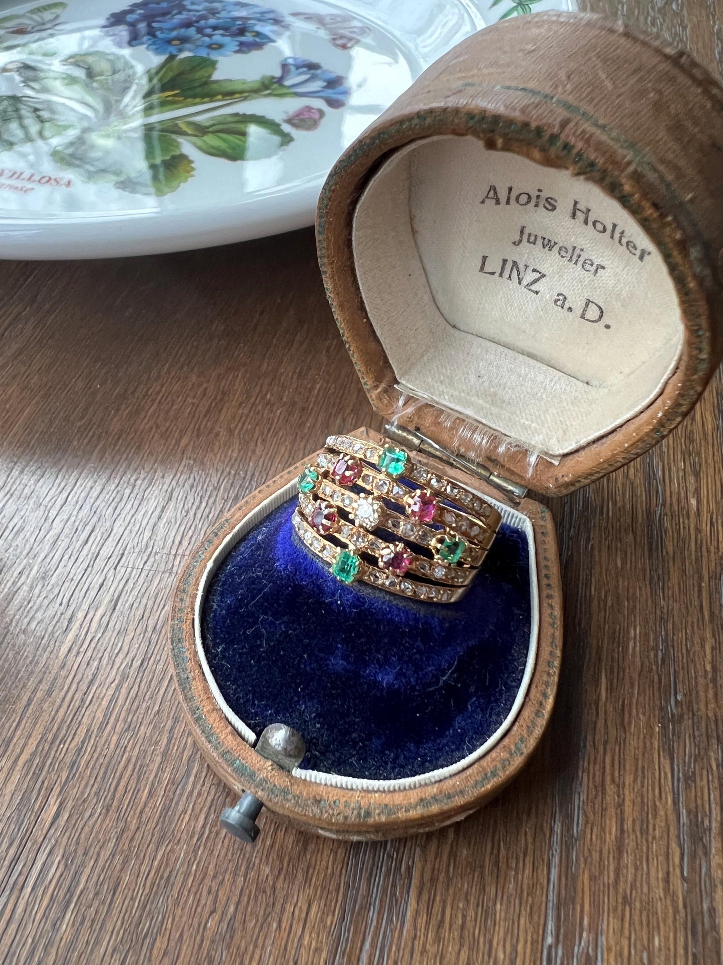 Antique Rose & Old Mine Cut Diamond Old Cut Natural RUBY Emerald Multi Band Ring Unique Harem Victorian French 18k Gold Green Pink Stacker