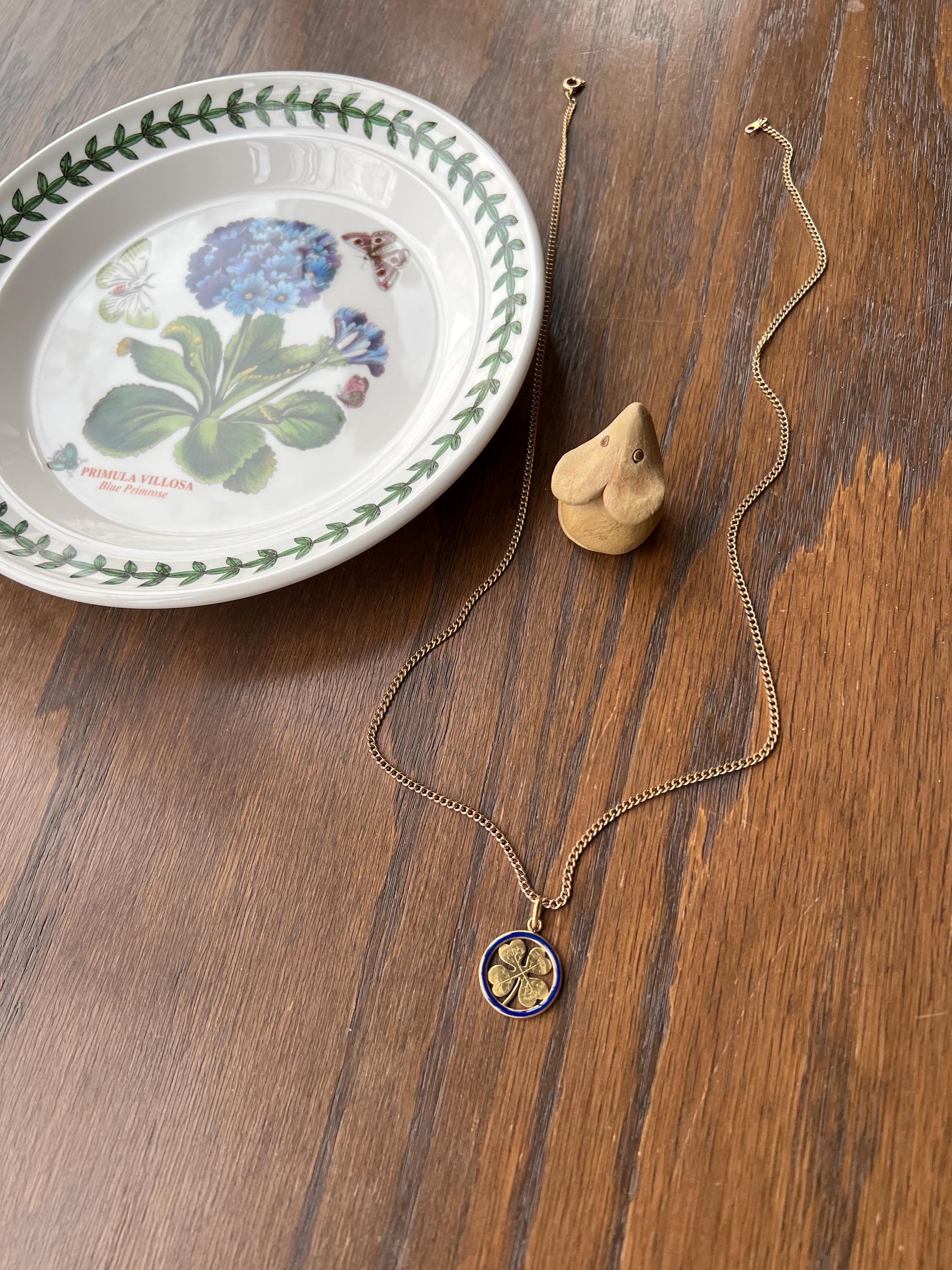 LUCKY CLOVER Blue Enamel Halo French Antique 18k Gold PENDANT Engraved Good Luck Charm Token Medal Belle Epoque Charm Figural Gift Cobalt