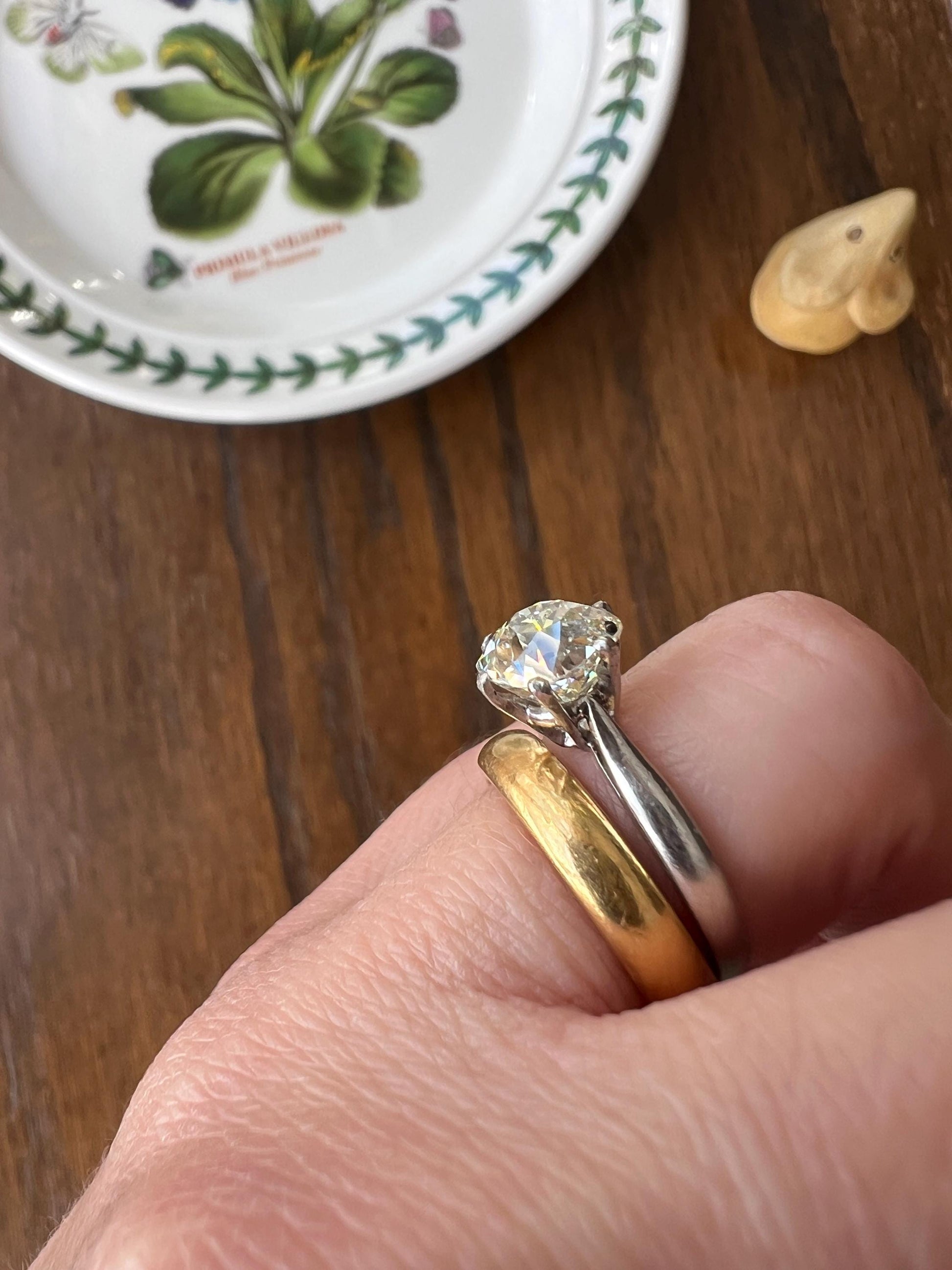 Exceptional Antique 2.3 CARAT X Chunky Old Mine Cut DIAMOND Eye Clean Solitaire Engagement Ring w/ Cert PLATINUM French Tall Stacker OmC