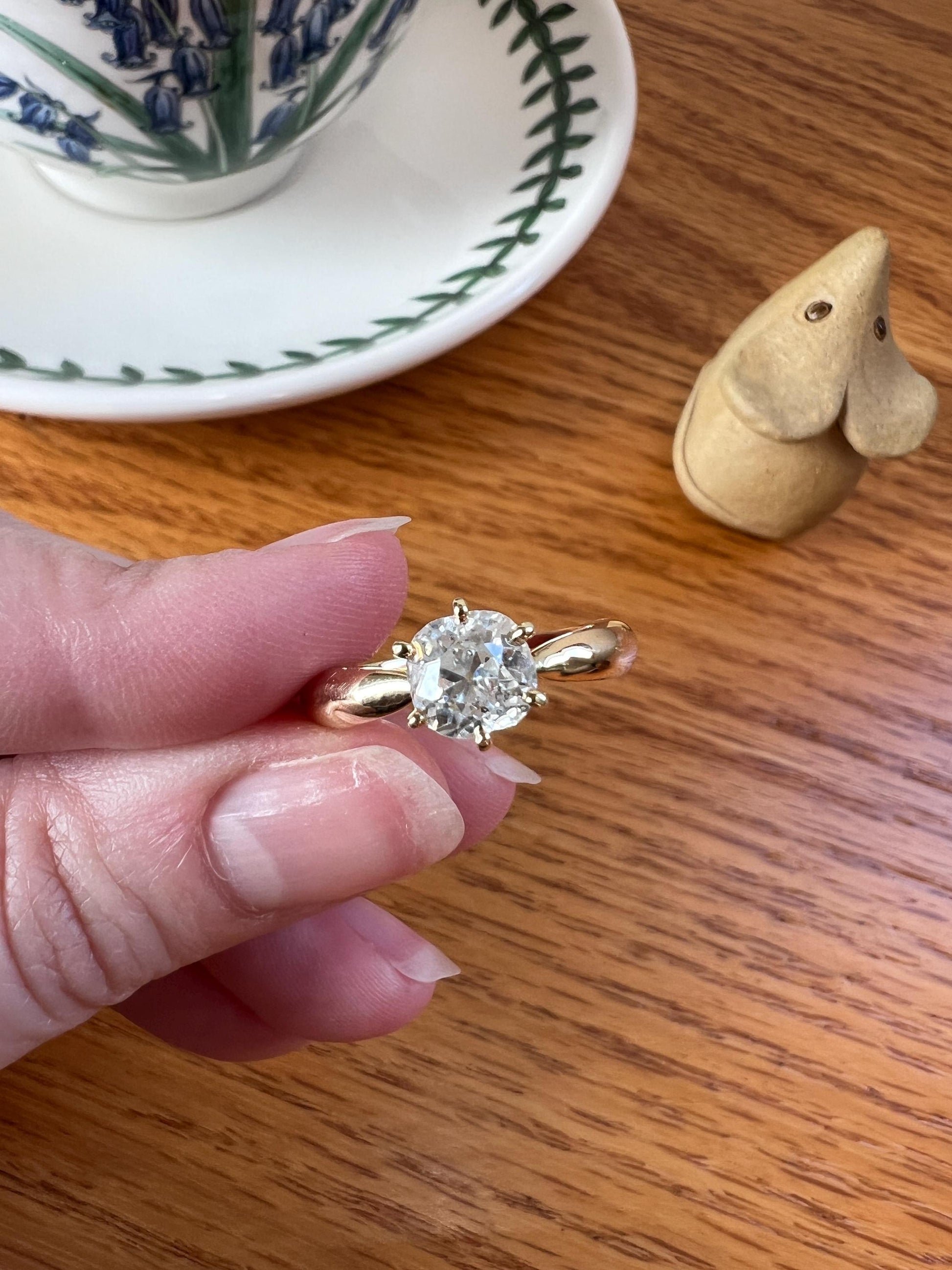 Antique 1.2 Carat Old Mine Cut DIAMOND Vintage Ring French 18k Gold Solitaire Romantic Gift Stacker Engagement Salt & Pepper Aura 1.2Ctw OmC