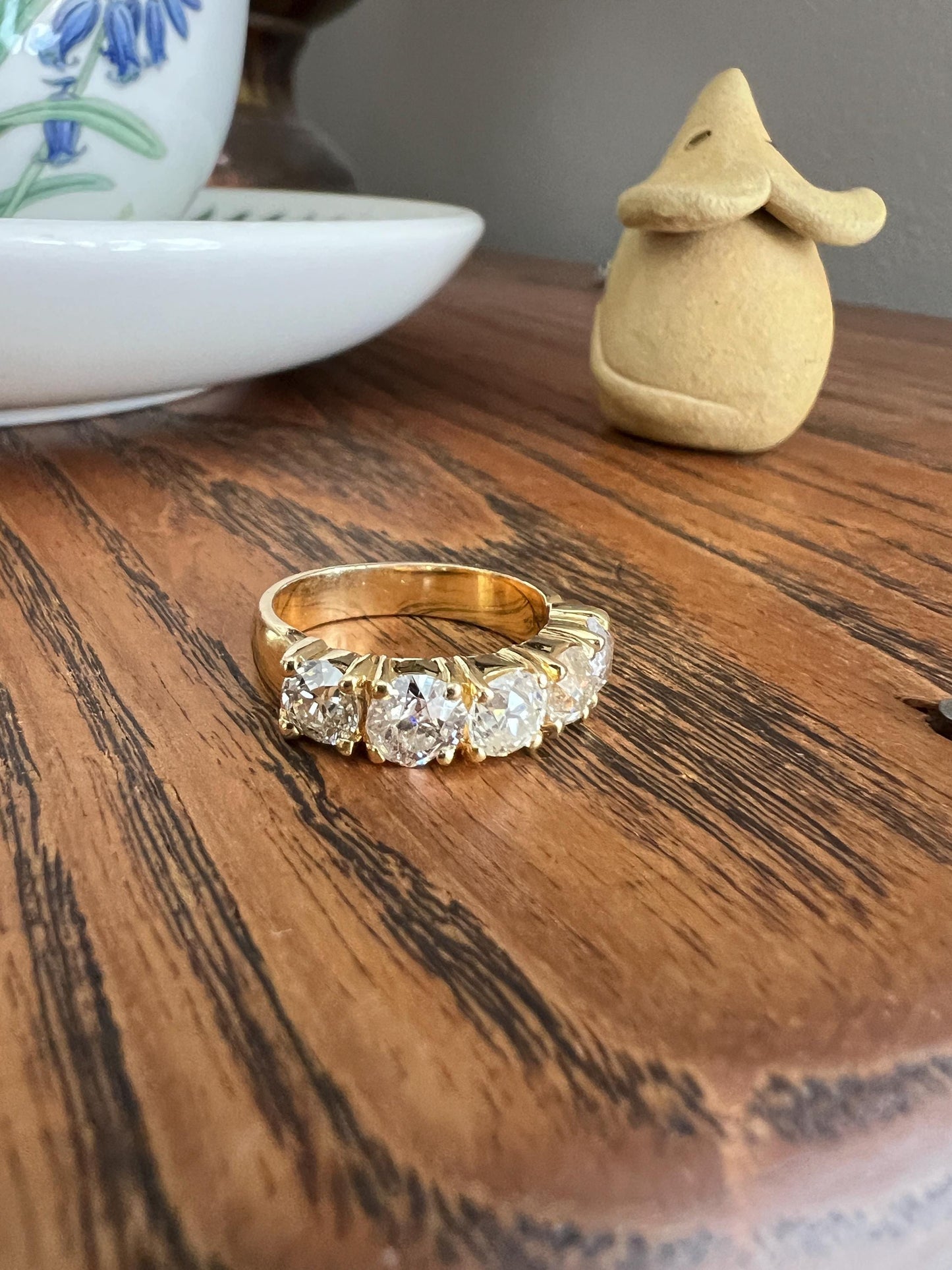 Chunky 2 1/2 Carat Old Mine Cut Antique DIAMOND Five Stone Band Line Ring 18k Gold French Vintage Setting Stacker 2.5Ctw OmC Wedding Gift