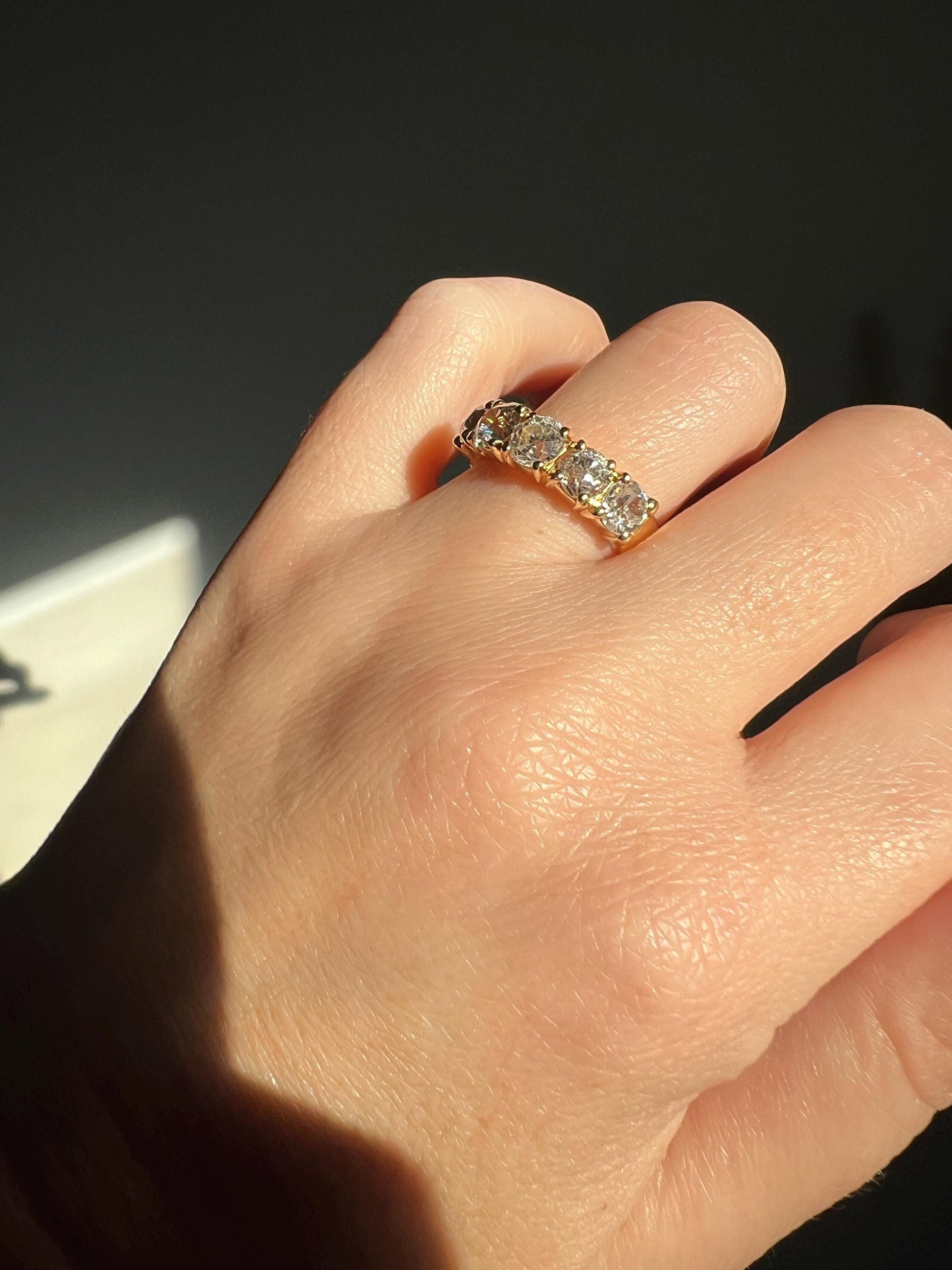 Chunky 2 1/2 Carat Old Mine Cut Antique DIAMOND Five Stone Band Line Ring 18k Gold French Vintage Setting Stacker 2.5Ctw OmC Wedding Gift