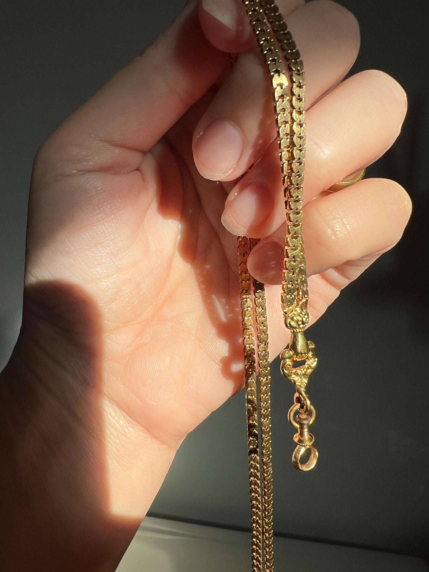 FIST French Antique VICTORIAN Necklace Chain 12g 18k Gold Figural Shimmering Book Link Hand Figa Pendant Holder Dog Clip Neckmess Neckstack