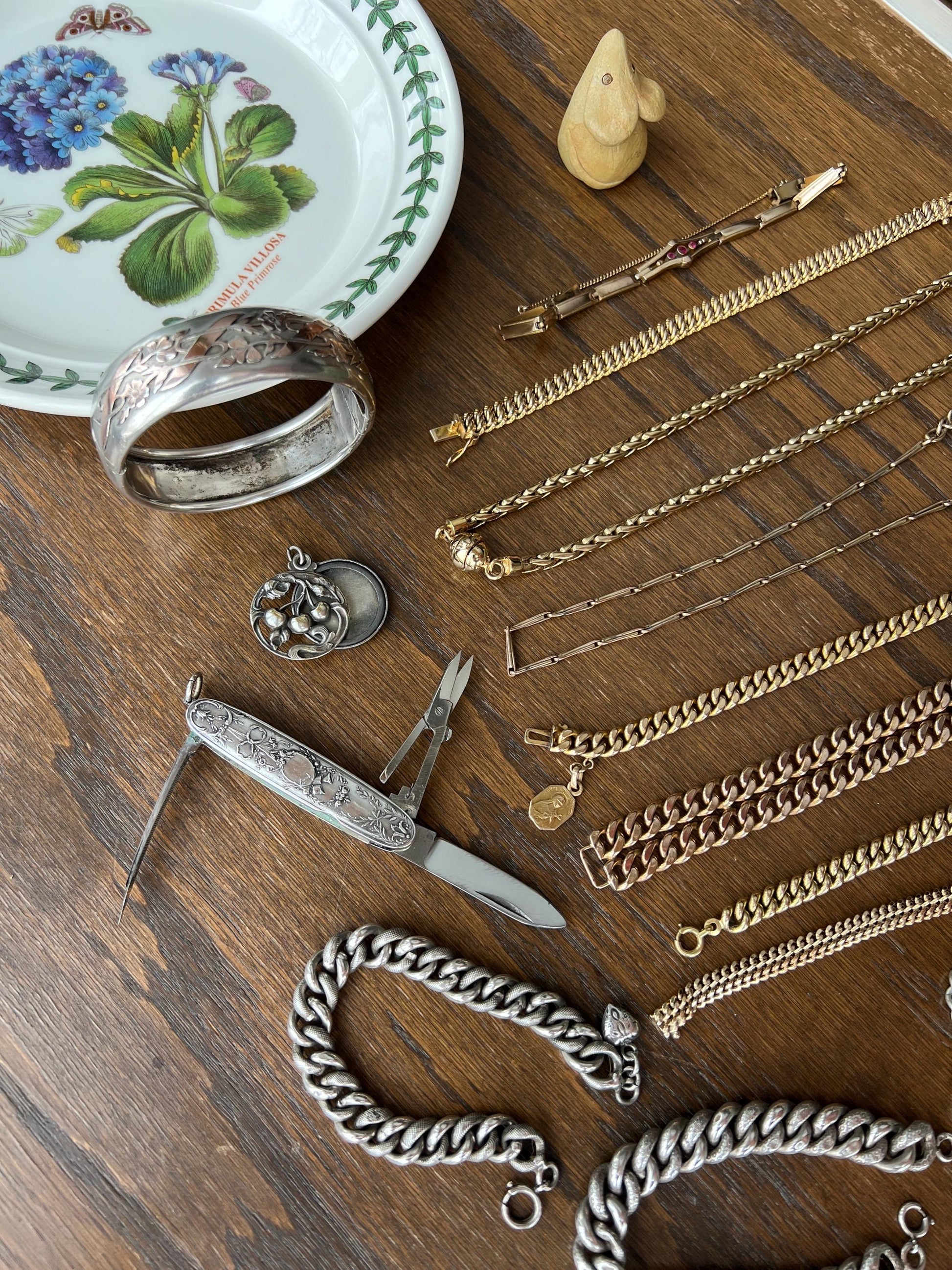 French Antique Solid SILVER Chunky Alternating Texture Curb Cuban Link CHAIN Bracelet Found in France Wriststack