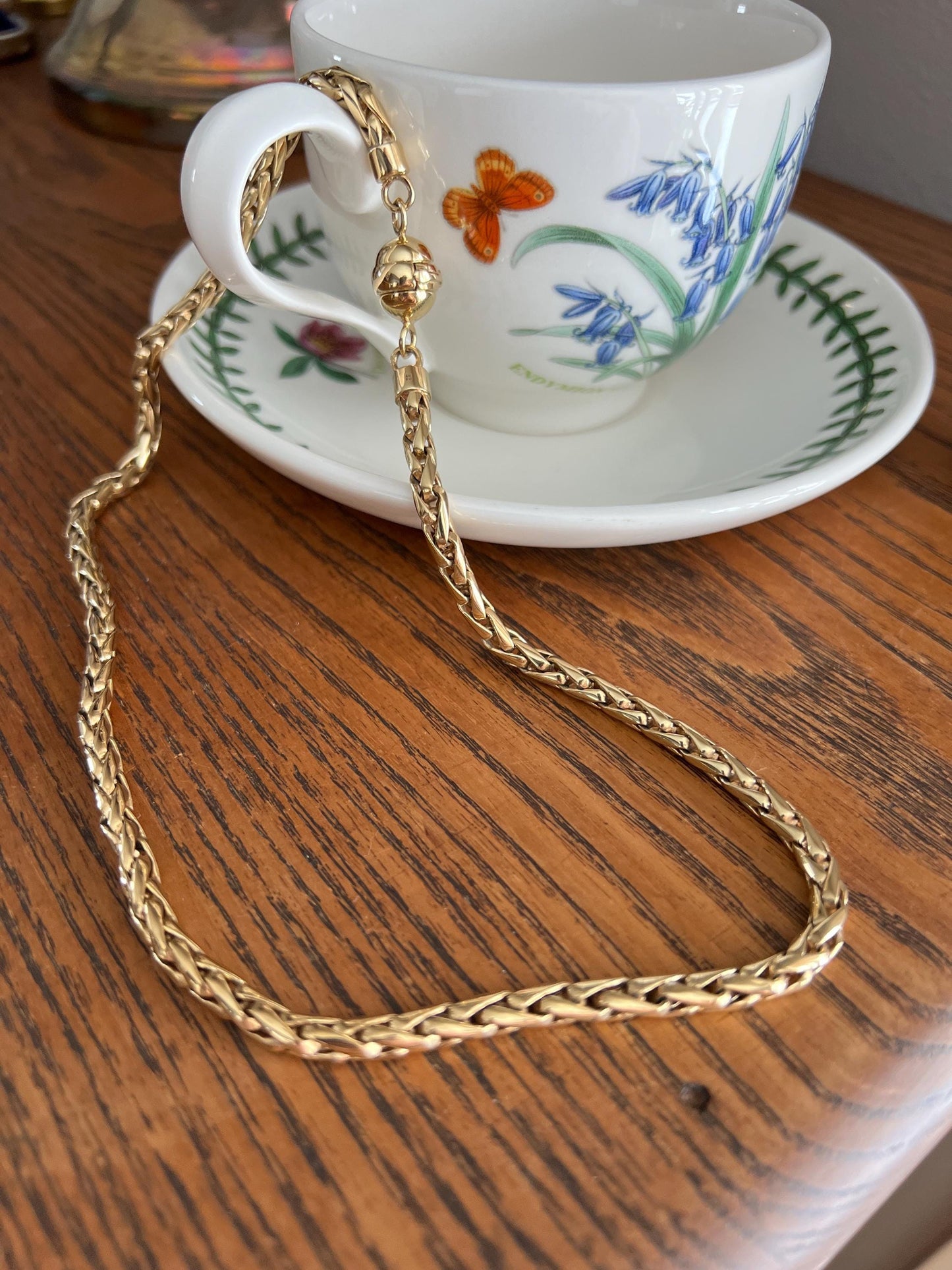 Vintage Gold Fill Plated Chunky Wheat Foxtail Link CHAIN Necklace Found in France Ball Clasp Ornament Neckmess Neckstack Round Box