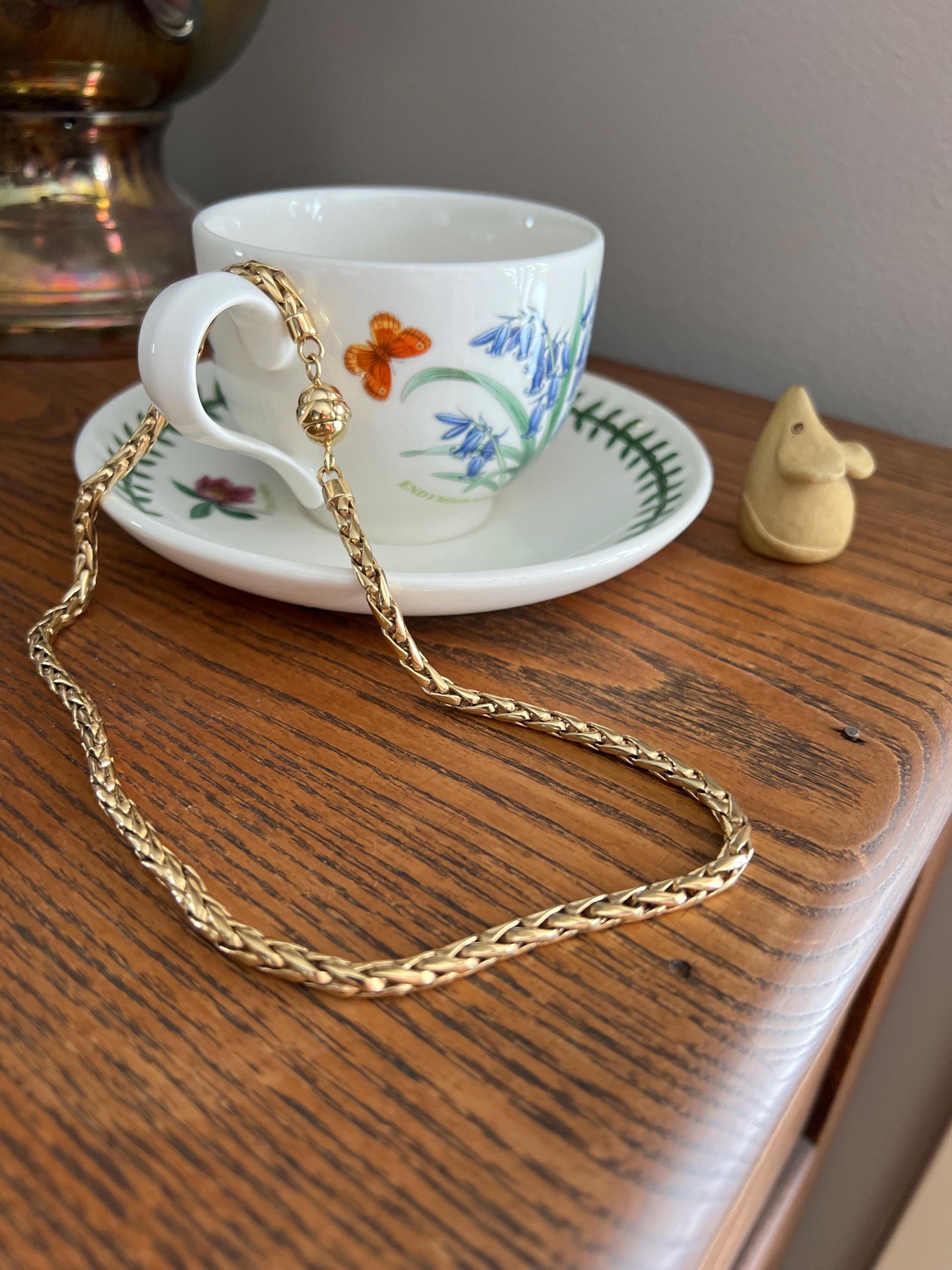 Vintage Gold Fill Plated Chunky Wheat Foxtail Link CHAIN Necklace Found in France Ball Clasp Ornament Neckmess Neckstack Round Box