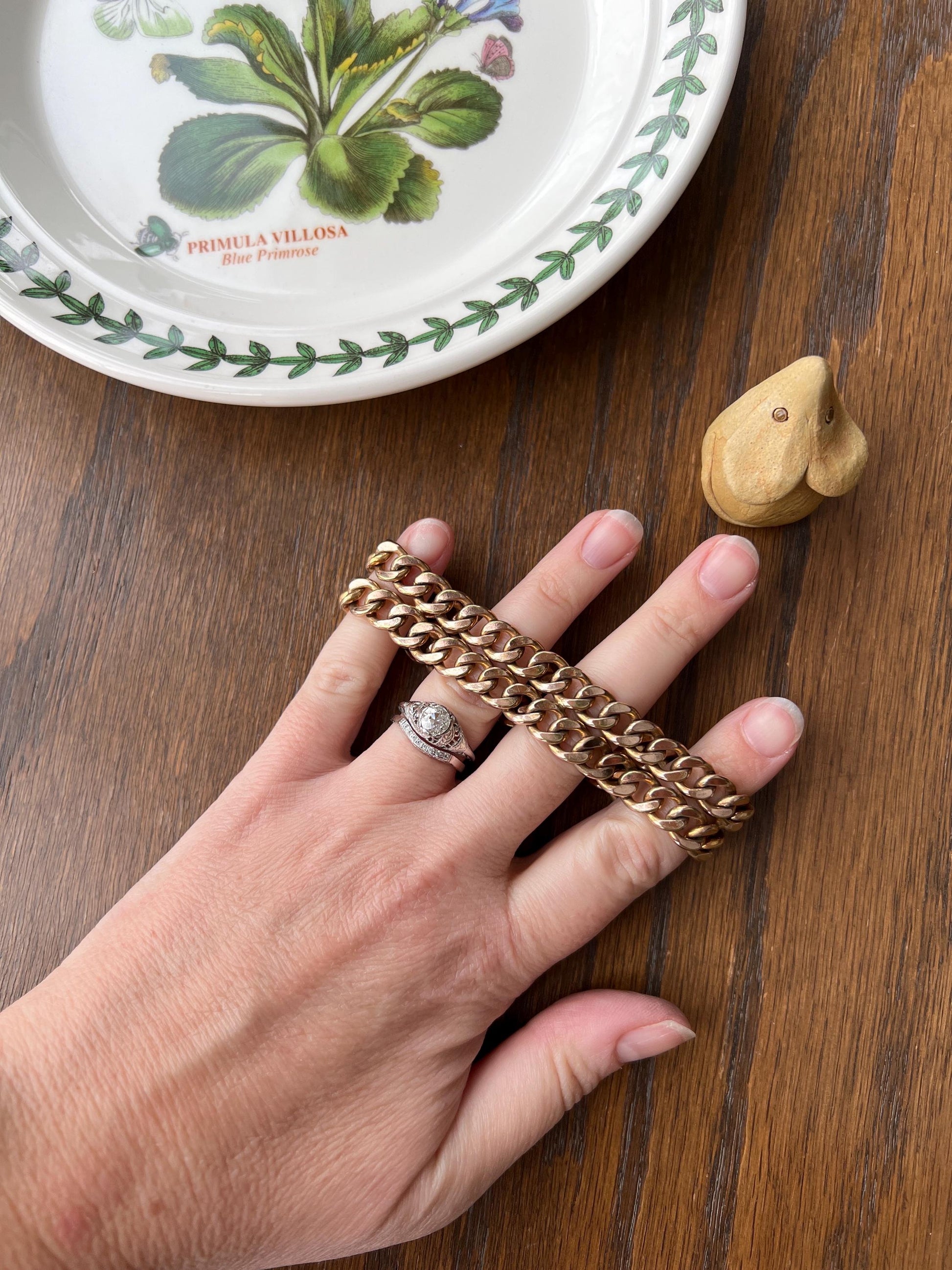 Vintage to Antique Rose Gold Fill Chunky Double Curb Link CHAIN Wide BRACELET Found in France Flat Cuban Link Rosy Wriststack