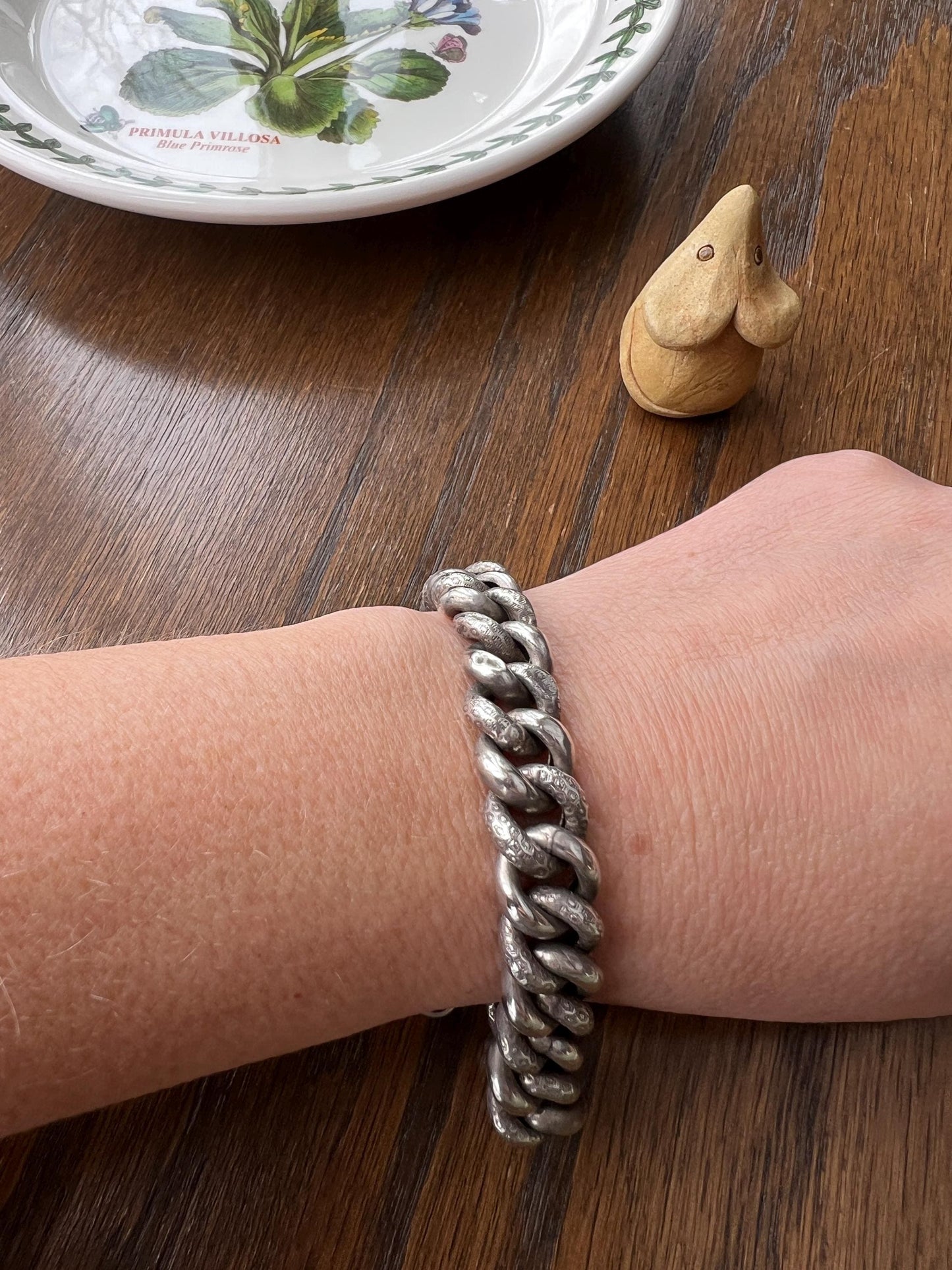 French Antique Solid SILVER Chunky Alternating Texture Curb Cuban Link CHAIN Bracelet Found in France Wriststack