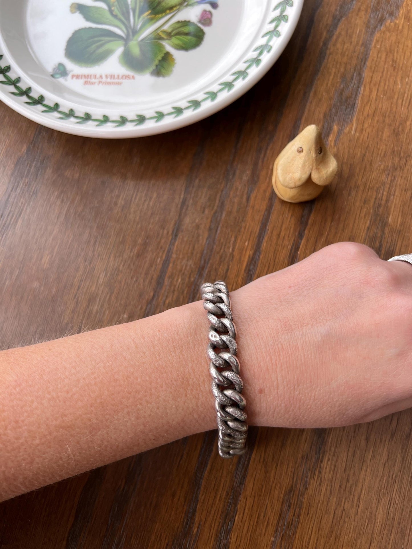 French Antique Solid SILVER Chunky Alternating Texture Curb Cuban Link CHAIN Bracelet Found in France Wriststack