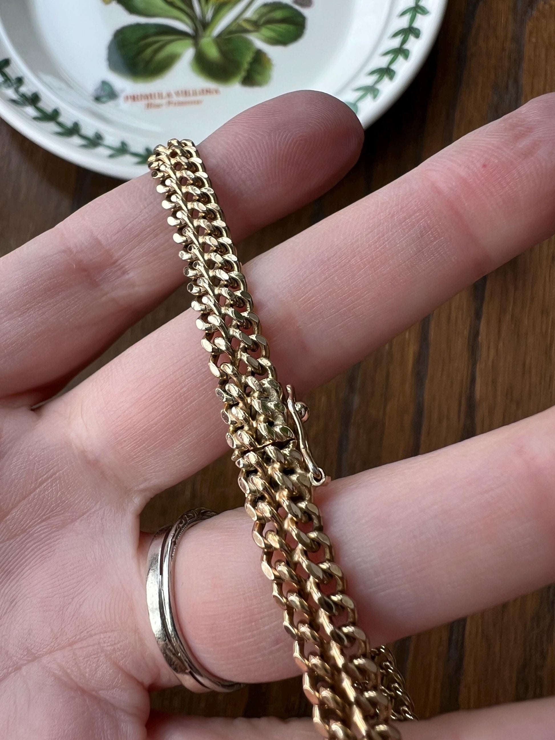 French Antique Gold Fill Chunky Double Curb Link CHAIN Wide BRACELET Found in France Flat Cuban Link Warm Patina Wriststack