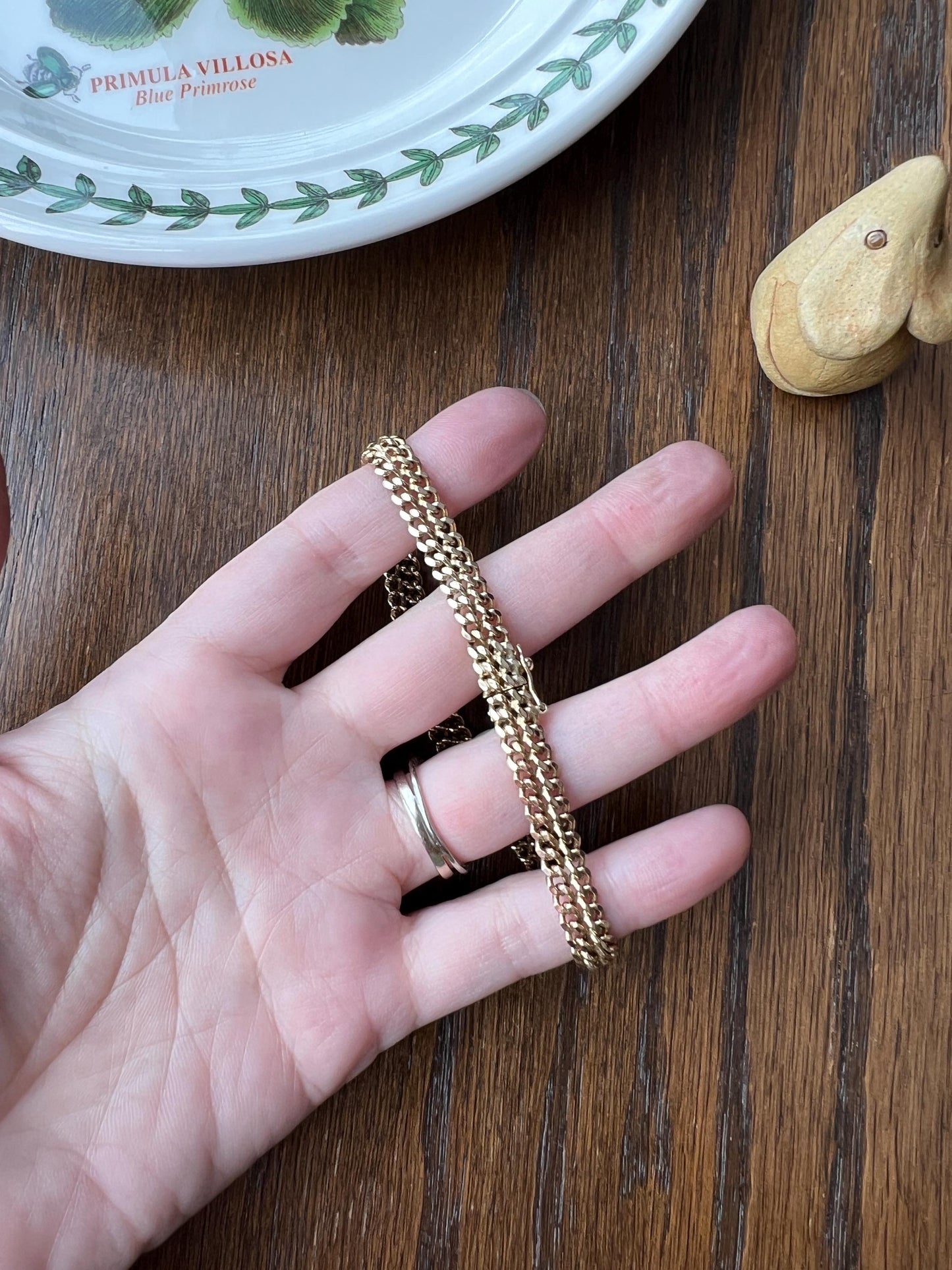 French Antique Gold Fill Chunky Double Curb Link CHAIN Wide BRACELET Found in France Flat Cuban Link Warm Patina Wriststack