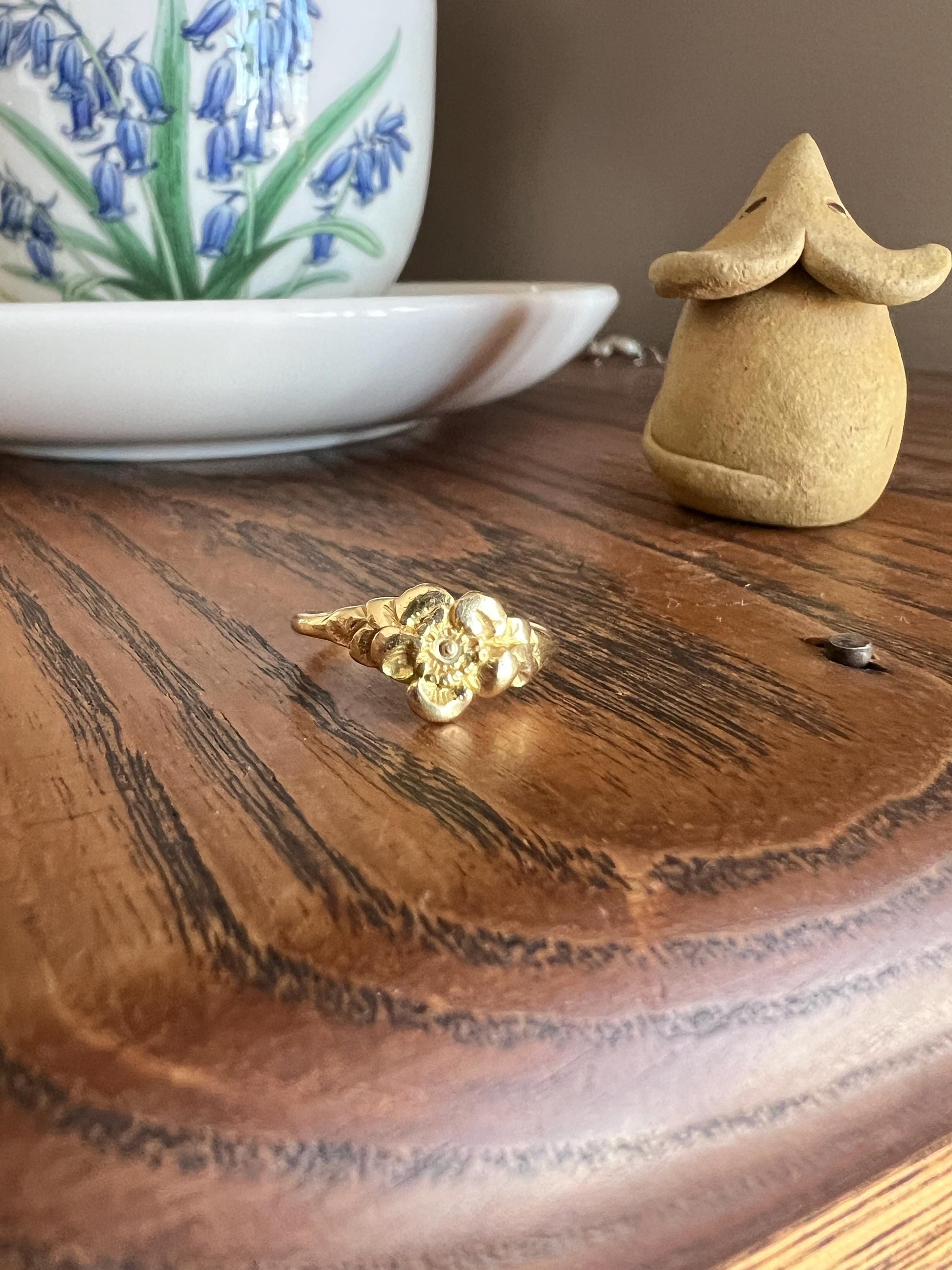 Wild ROSE Flower French Antique Figural Floral RING 18k Gold Solid Romantic Gift Victorian Belle Epoque Stacker