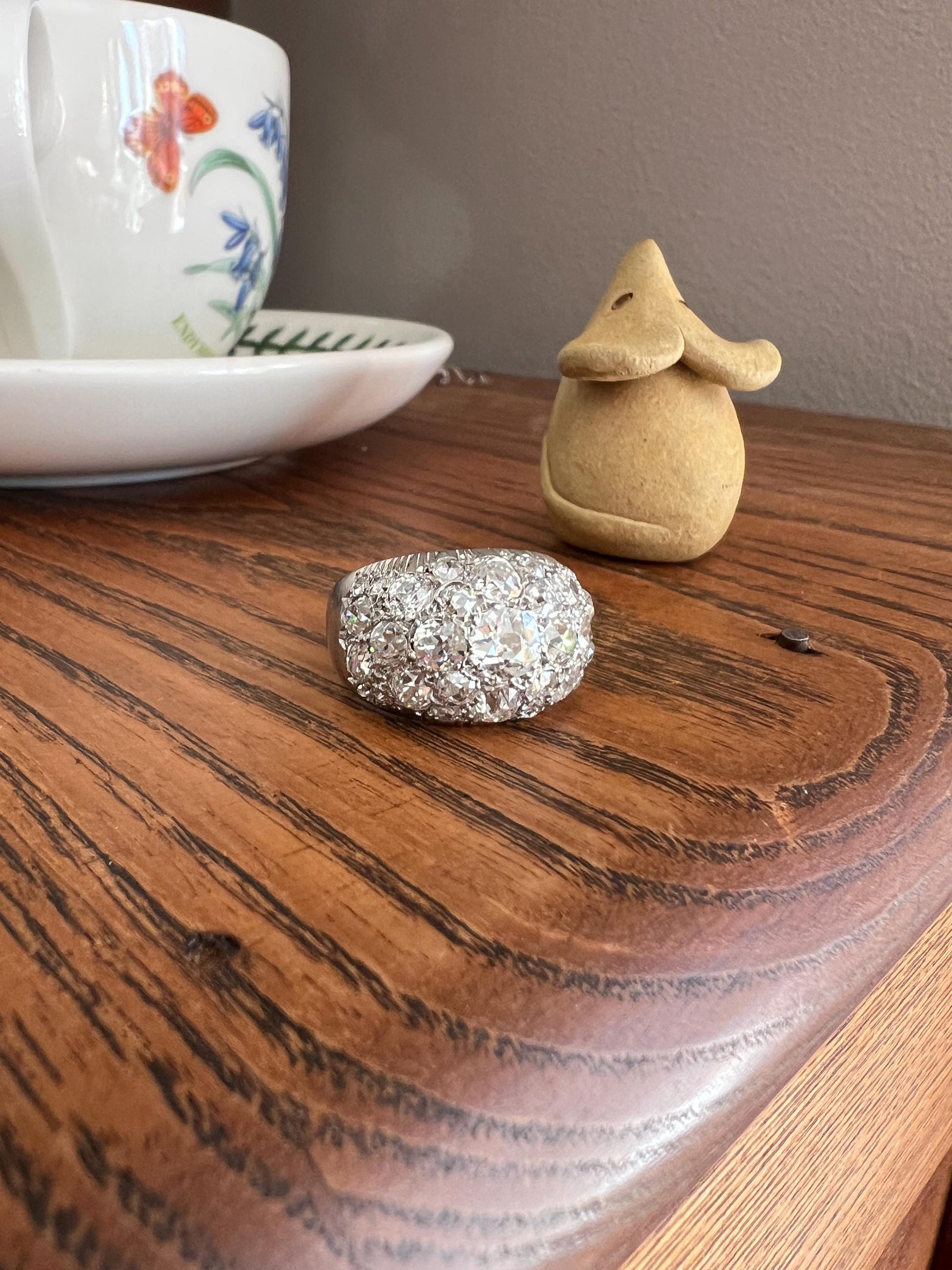 DOMED Pave 4.75 Carat Antique Old Mine Cut DIAMOND Cobblestone PLATINUM Ring OmC Encrusted Cluster Romantic Gift 4.75ctw OmC Chunky Stacker