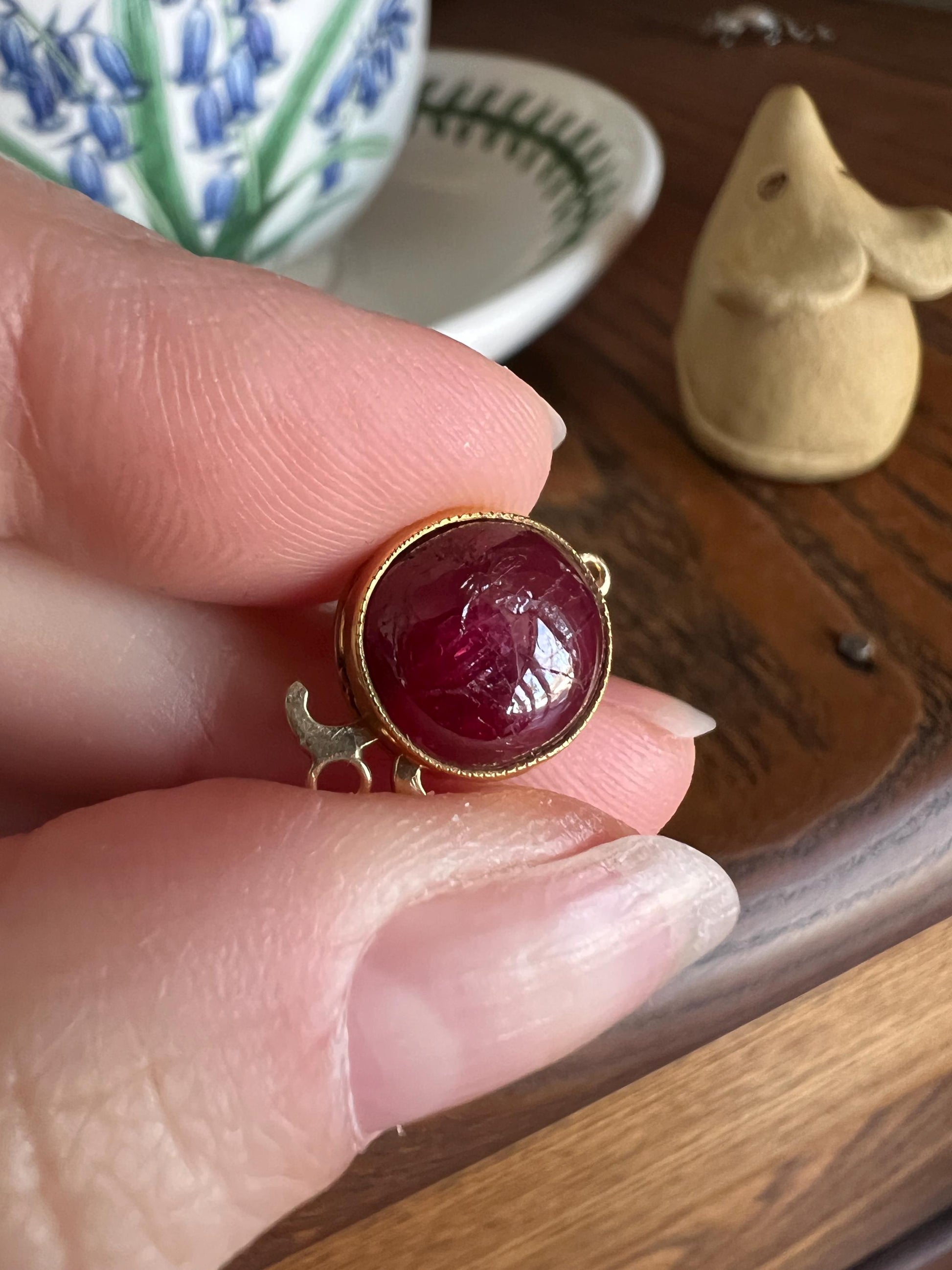 Antique Ornate Natural RUBY Pink Red Gemset CLASP Pendant 14k Gold Connector Extender Parts Findings Edwardian Glossy Orb
