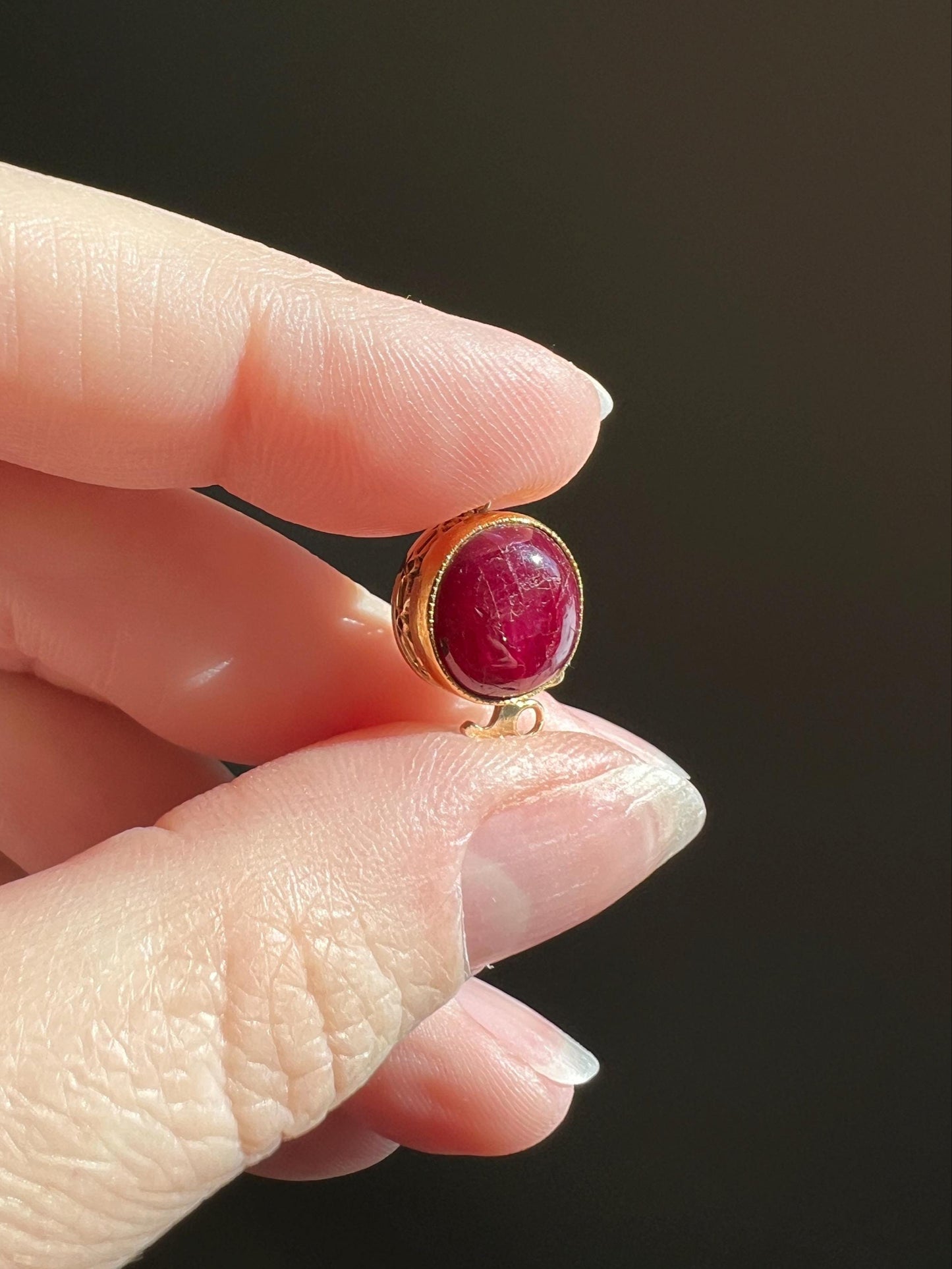 Antique Ornate Natural RUBY Pink Red Gemset CLASP Pendant 14k Gold Connector Extender Parts Findings Edwardian Glossy Orb