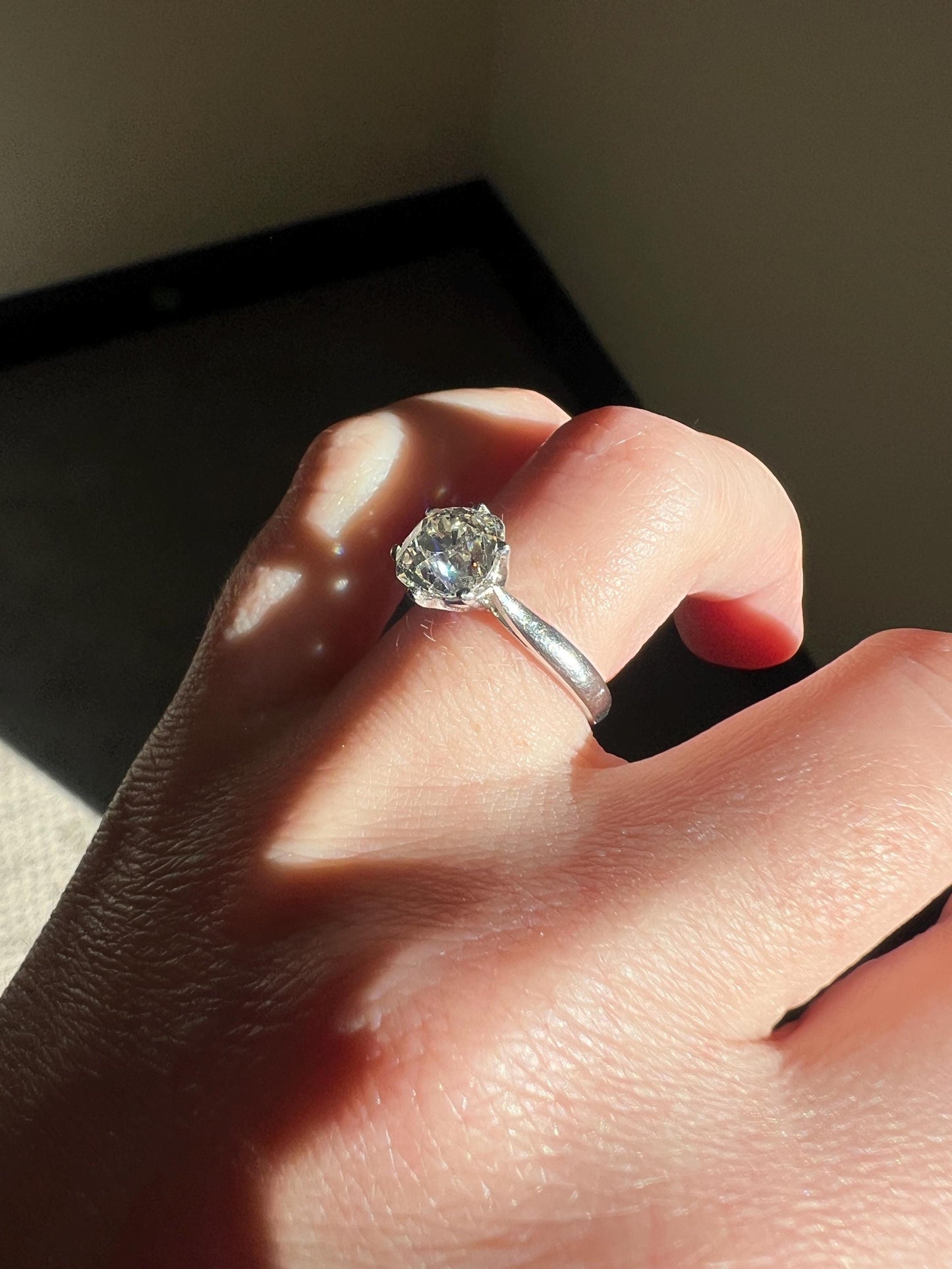 Exceptional Antique 2.3 CARAT X Chunky Old Mine Cut DIAMOND Eye Clean Solitaire Engagement Ring w/ Cert PLATINUM French Tall Stacker OmC