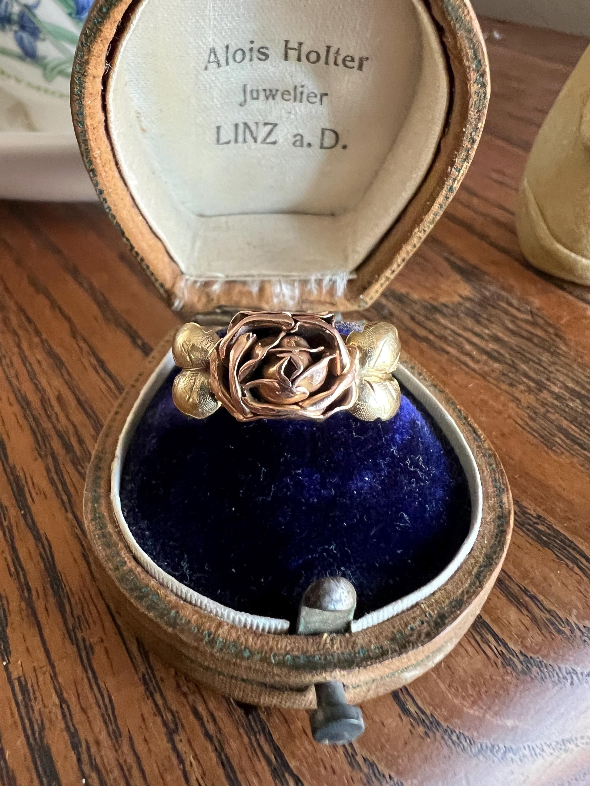 Antique ROSE Figural Flower Art Deco 14k Gold Two Tone Rose Petals & Yellow 3D Ring Tall Ornate Stacker Art Deco Figural Romantic Gift Love