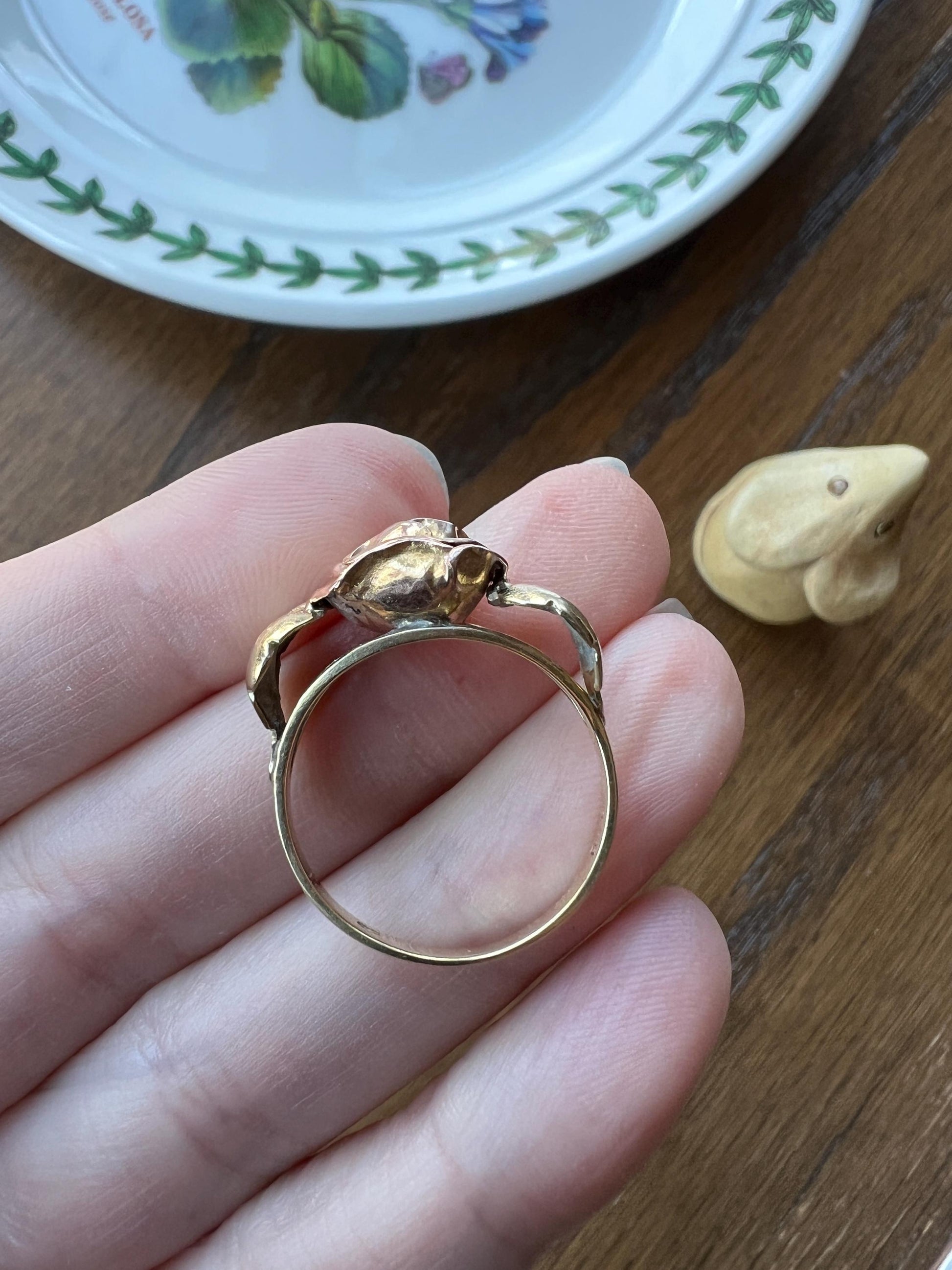 Antique ROSE Figural Flower Art Deco 14k Gold Two Tone Rose Petals & Yellow 3D Ring Tall Ornate Stacker Art Deco Figural Romantic Gift Love