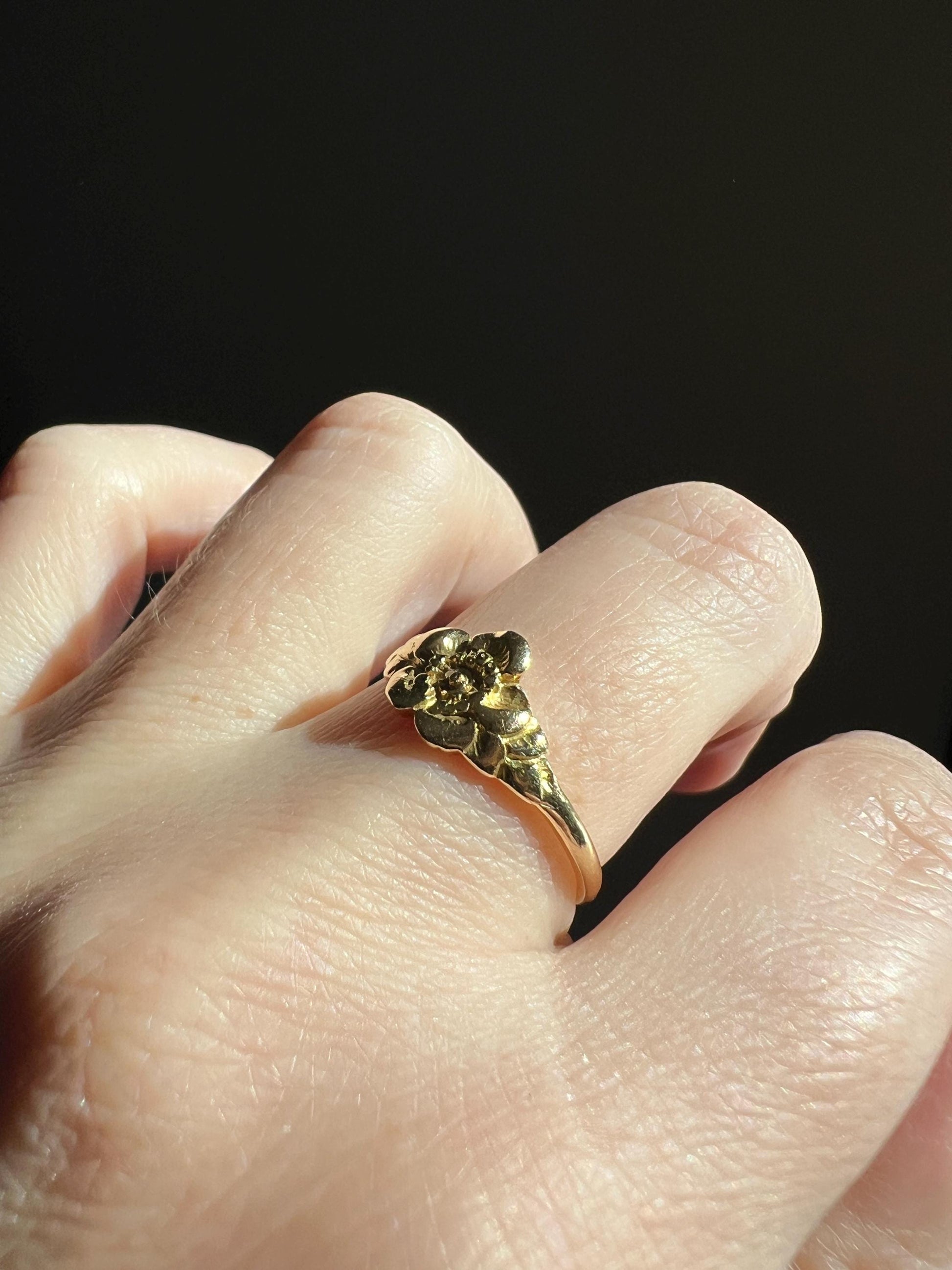 Wild ROSE Flower French Antique Figural Floral RING 18k Gold Solid Romantic Gift Victorian Belle Epoque Stacker