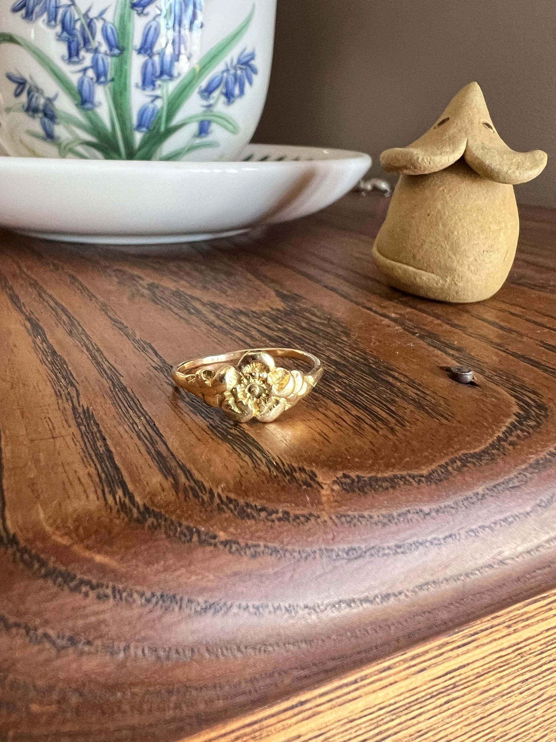 Wild ROSE Flower French Antique Figural Floral RING 18k Gold Solid Romantic Gift Victorian Belle Epoque Stacker