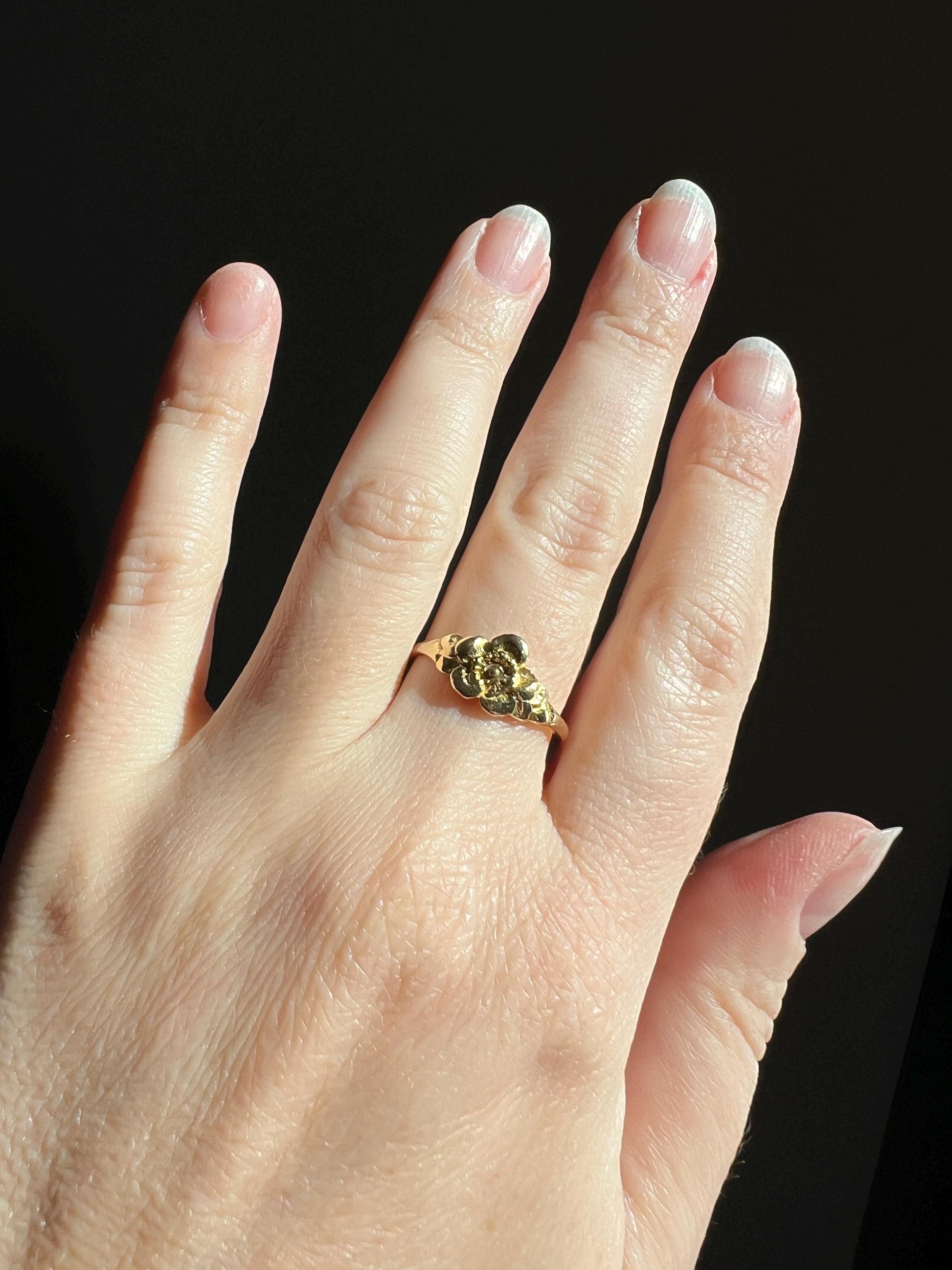 Wild ROSE Flower French Antique Figural Floral RING 18k Gold Solid Romantic Gift Victorian Belle Epoque Stacker