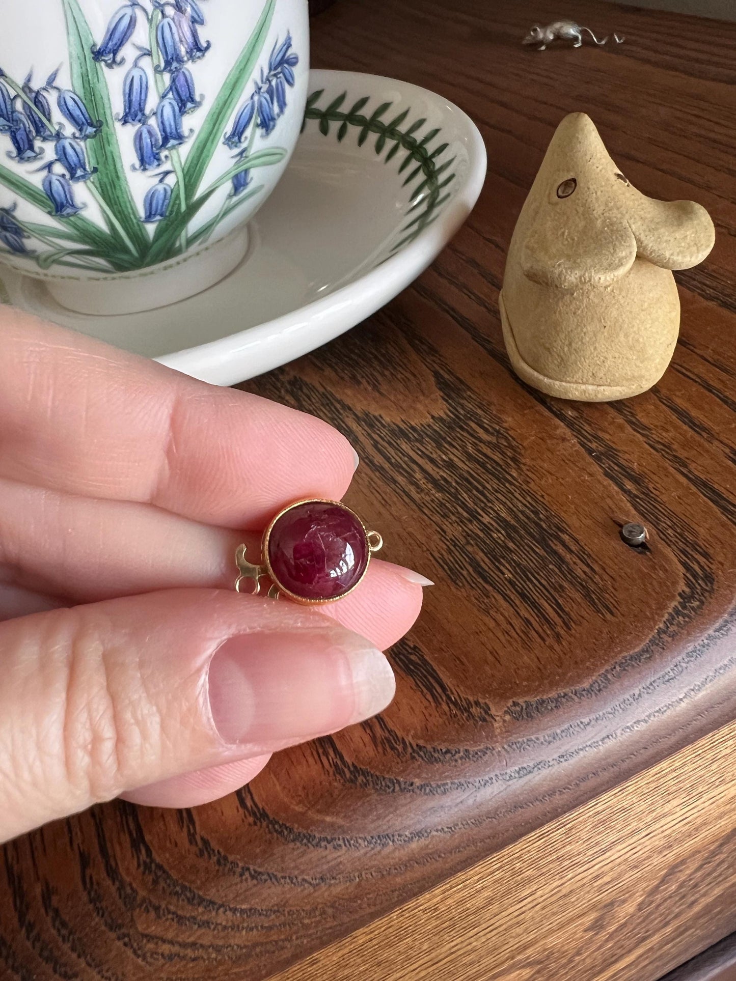 Antique Ornate Natural RUBY Pink Red Gemset CLASP Pendant 14k Gold Connector Extender Parts Findings Edwardian Glossy Orb