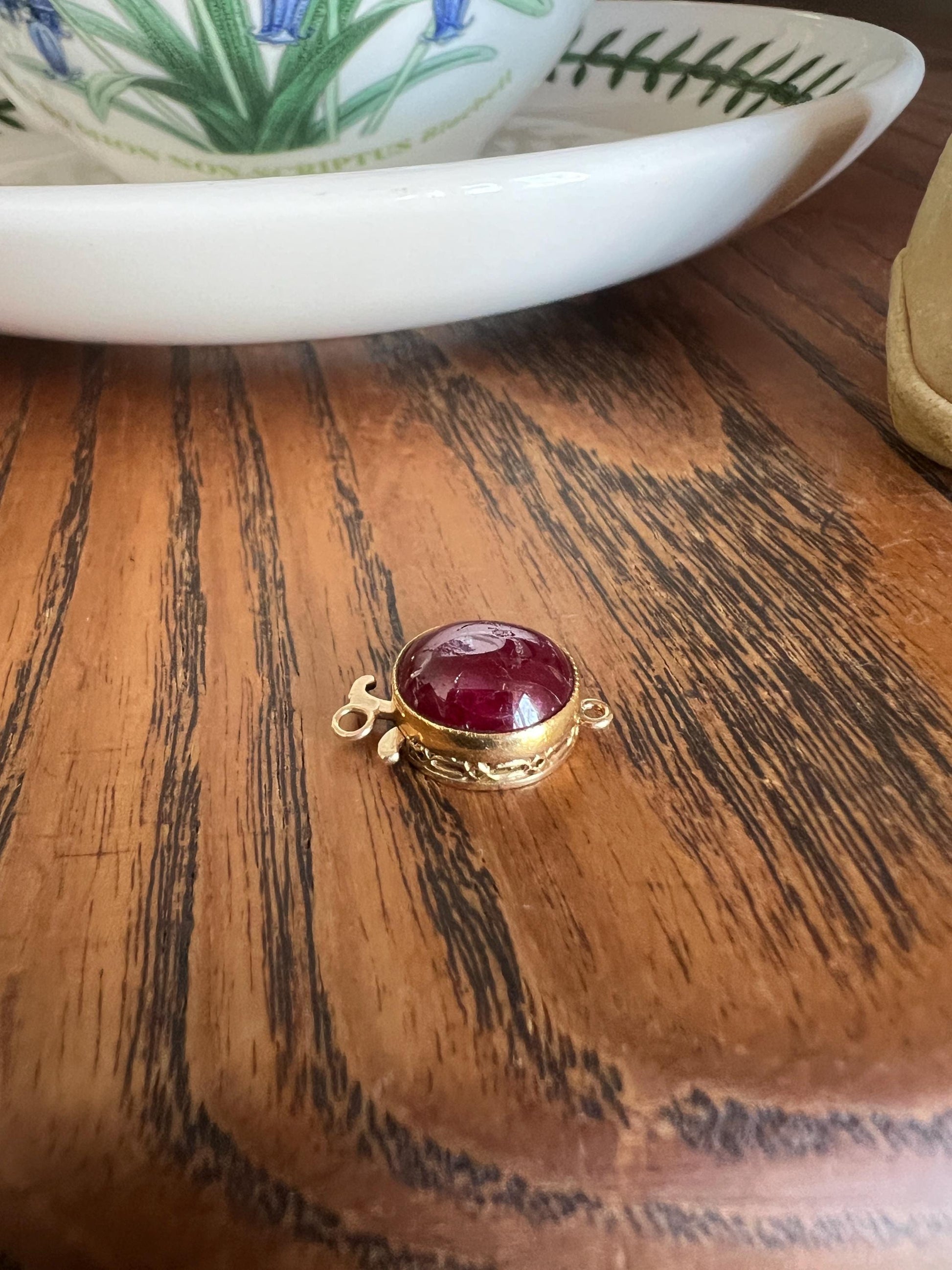 Antique Ornate Natural RUBY Pink Red Gemset CLASP Pendant 14k Gold Connector Extender Parts Findings Edwardian Glossy Orb
