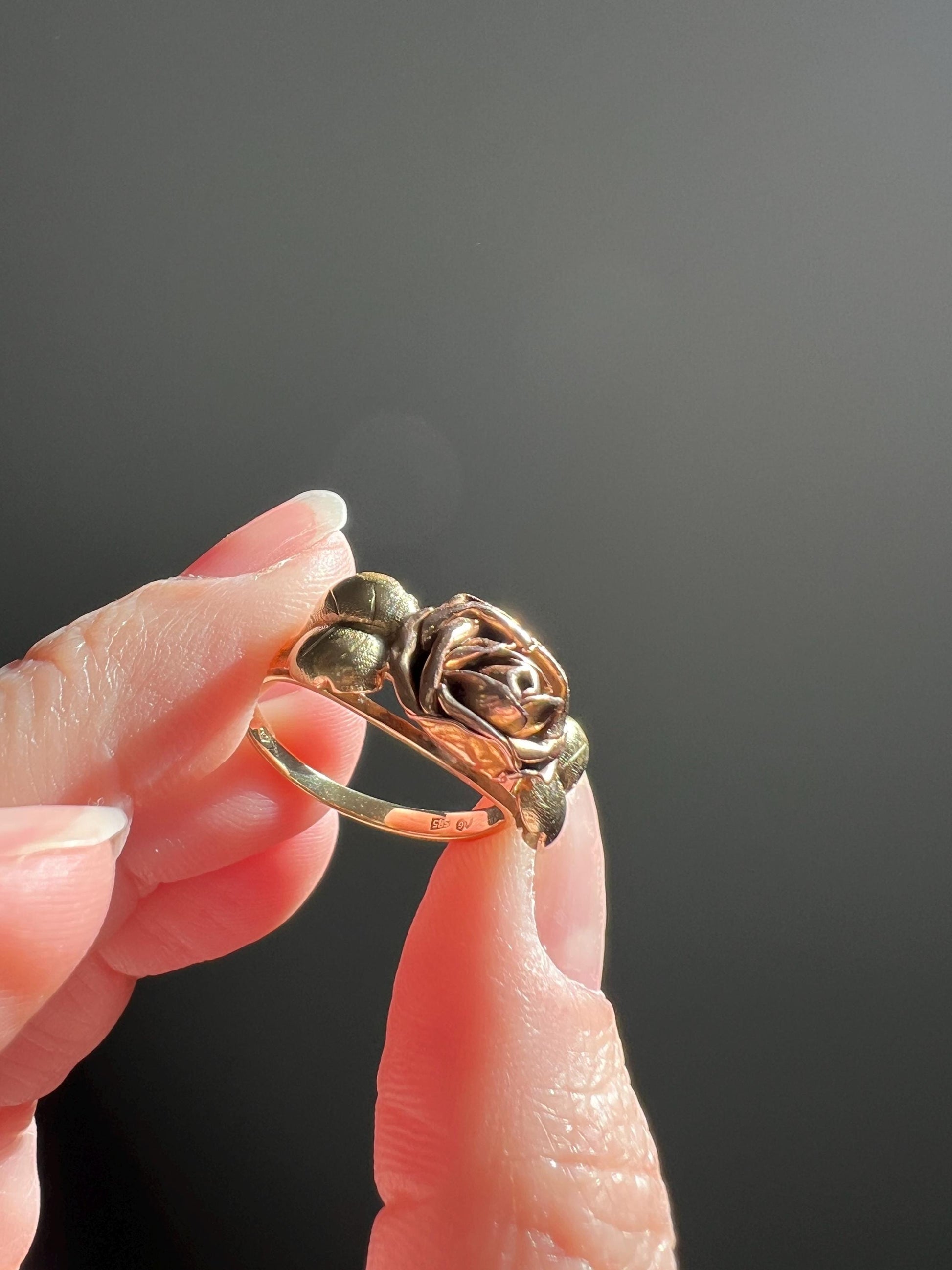 Antique ROSE Figural Flower Art Deco 14k Gold Two Tone Rose Petals & Yellow 3D Ring Tall Ornate Stacker Art Deco Figural Romantic Gift Love