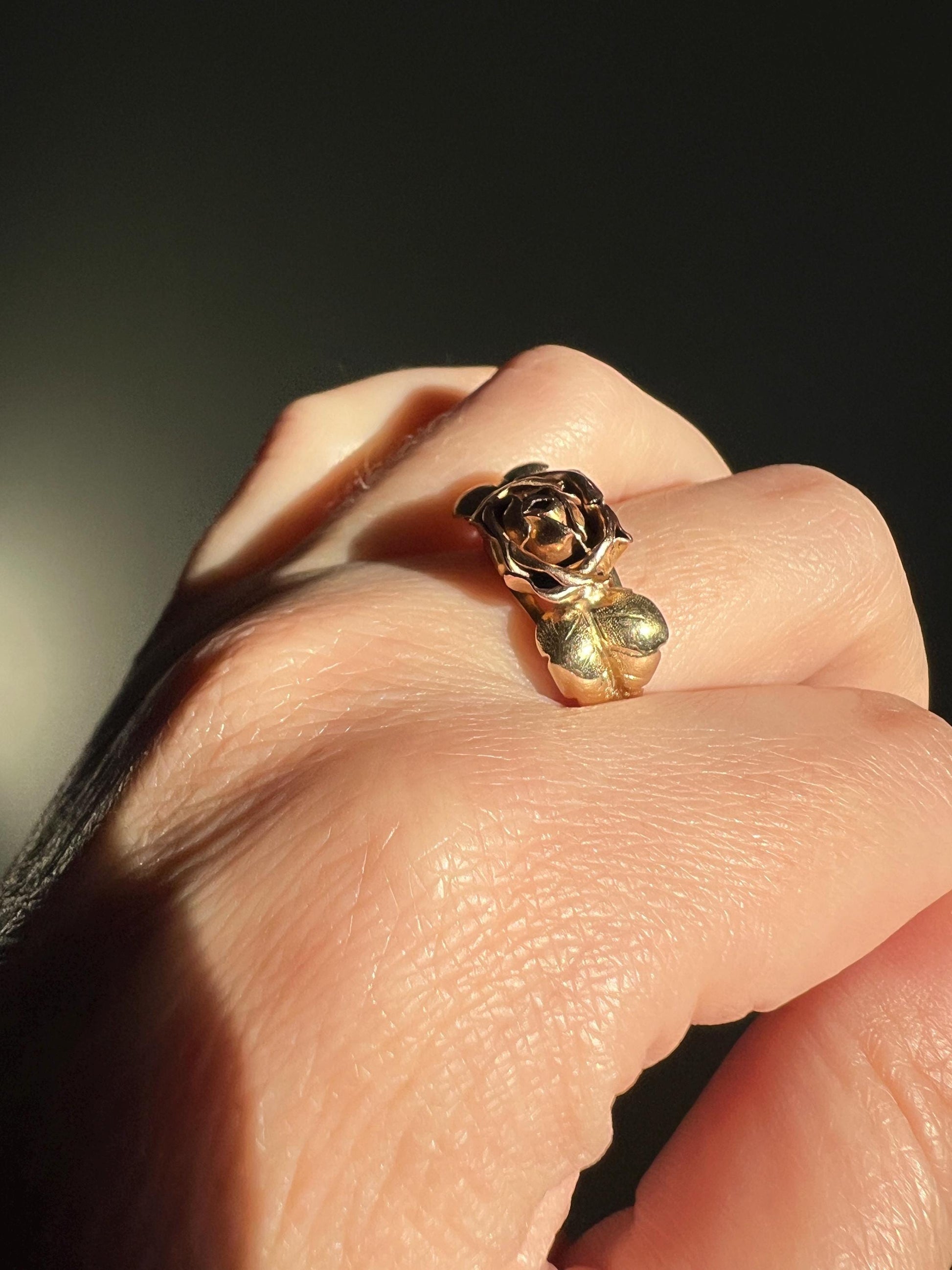 Antique ROSE Figural Flower Art Deco 14k Gold Two Tone Rose Petals & Yellow 3D Ring Tall Ornate Stacker Art Deco Figural Romantic Gift Love