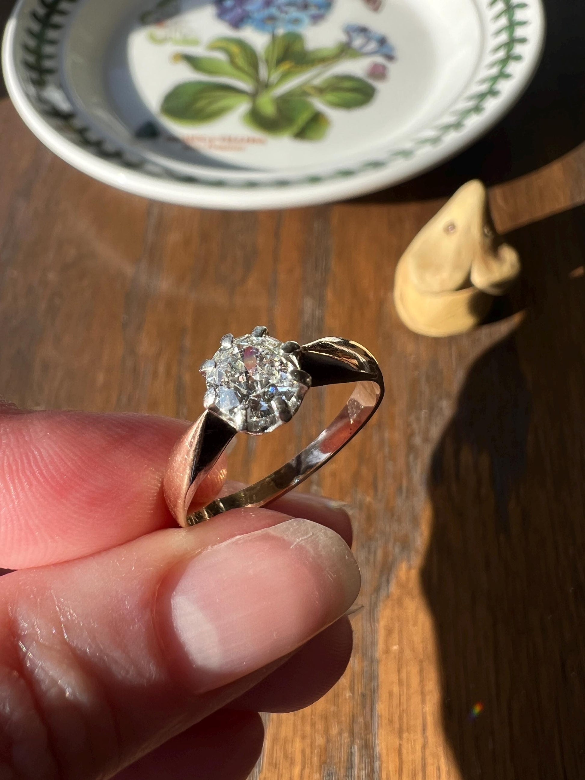 Antique Carat Old European Cut DIAMOND Solitaire Engagement Ring Stacker 14k Yellow Gold Wedding