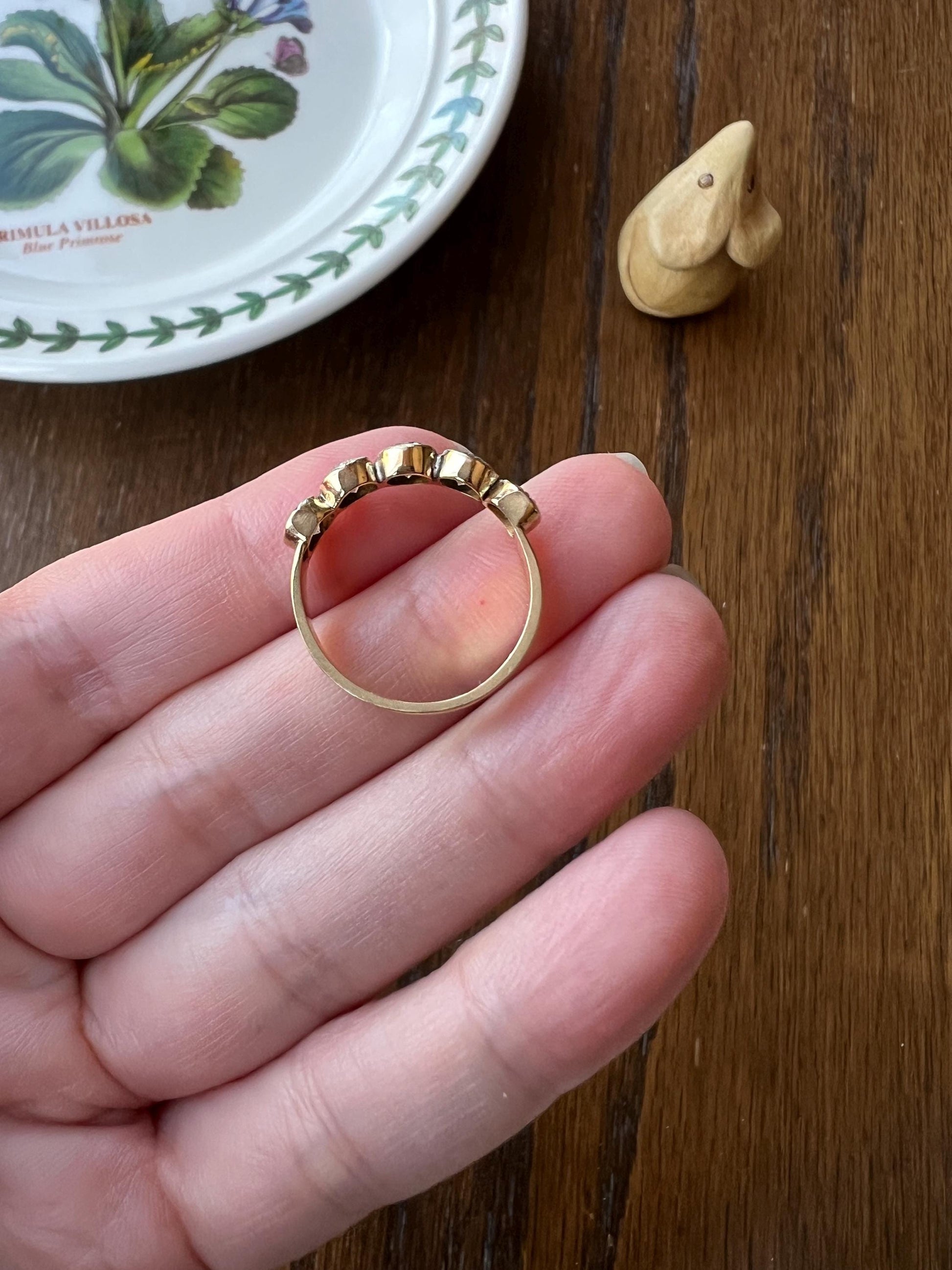 Vintage 1.35 Carat DIAMOND Uniform Five Stone Band Stacker Ring 18k Gold French Wedding Circular Bezel Set Half Hoop Linear 1 1/3 1.35Ctw